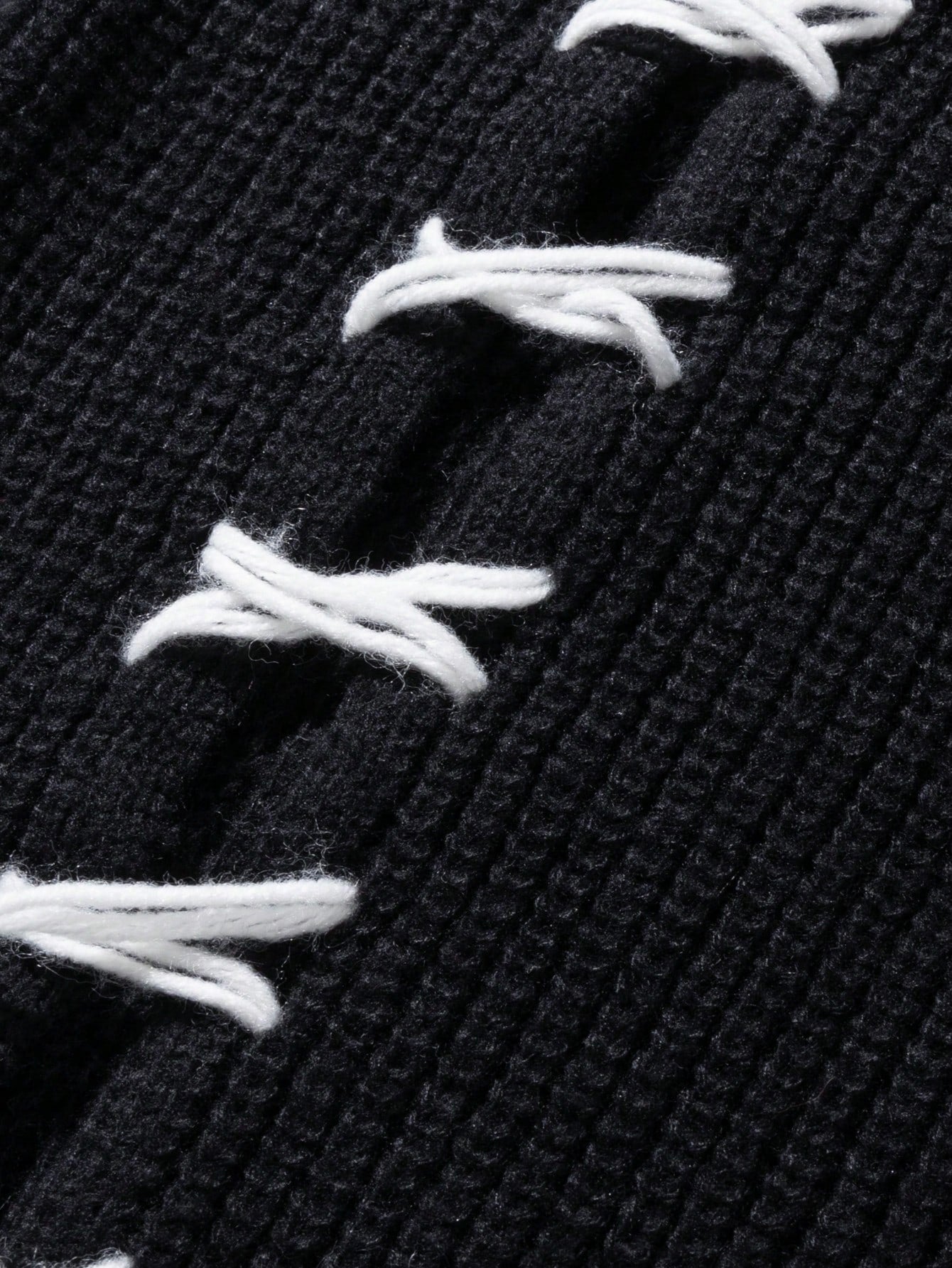 ANDREILEE THREAD TIE, TORN HOLE, TASSEL SWEATER