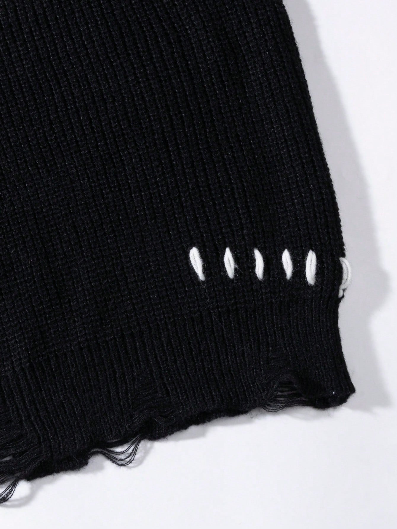 ANDREILEE THREAD TIE, TORN HOLE, TASSEL SWEATER