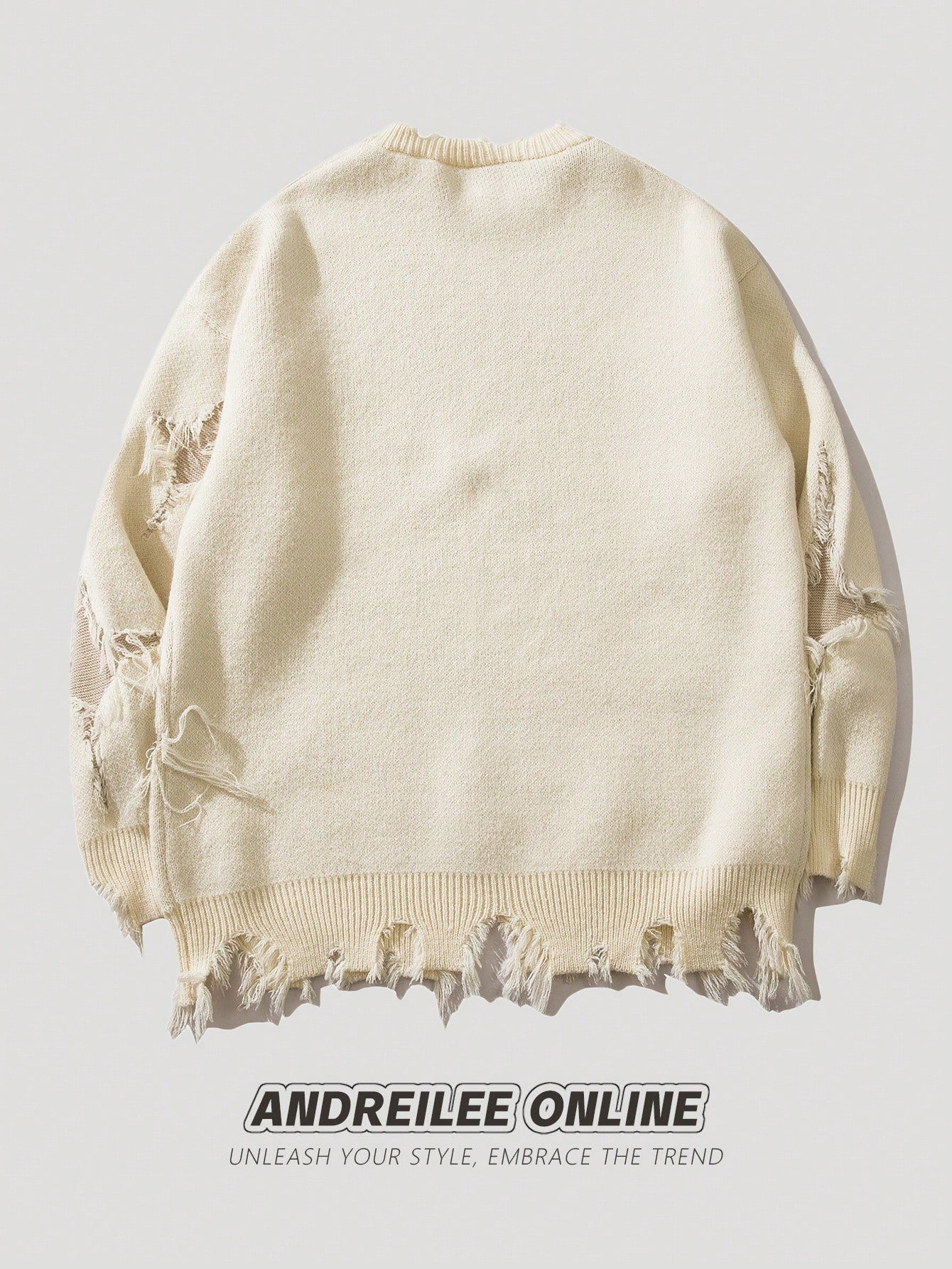 ANDREILEE SKELETON TREND RIPPED TASSEL SWEATER