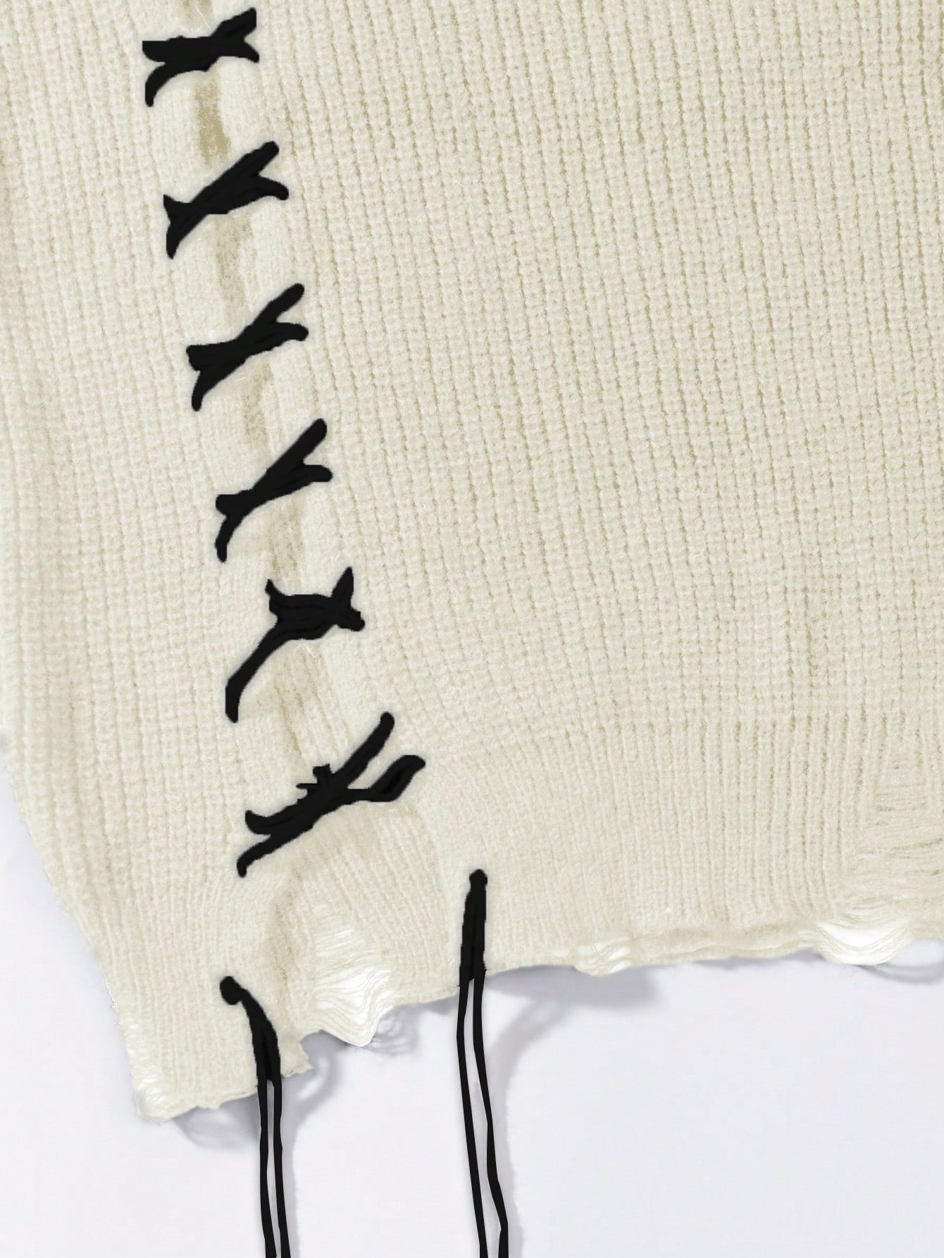 ANDREILEE THREAD TIE, TORN HOLE, TASSEL SWEATER