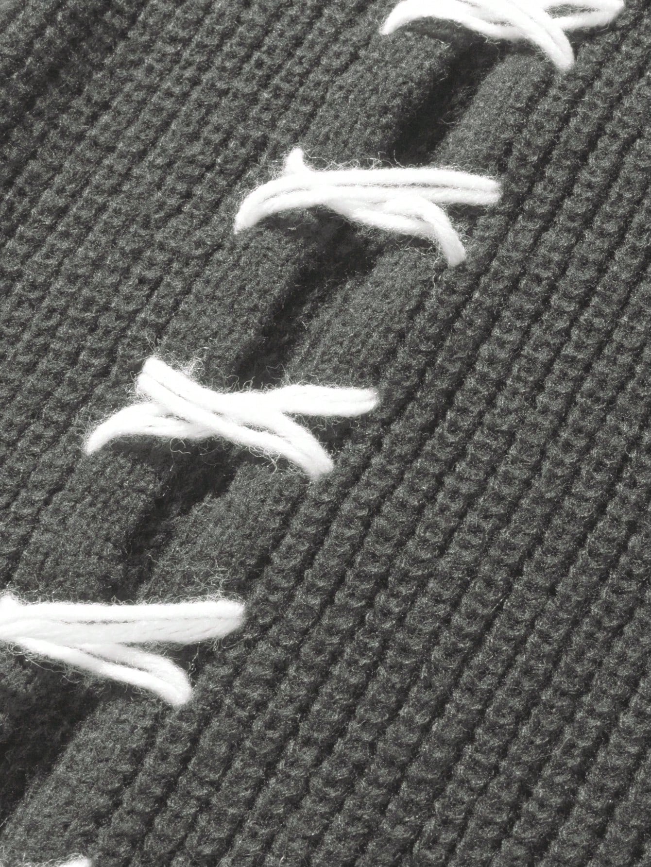ANDREILEE THREAD TIE, TORN HOLE, TASSEL SWEATER