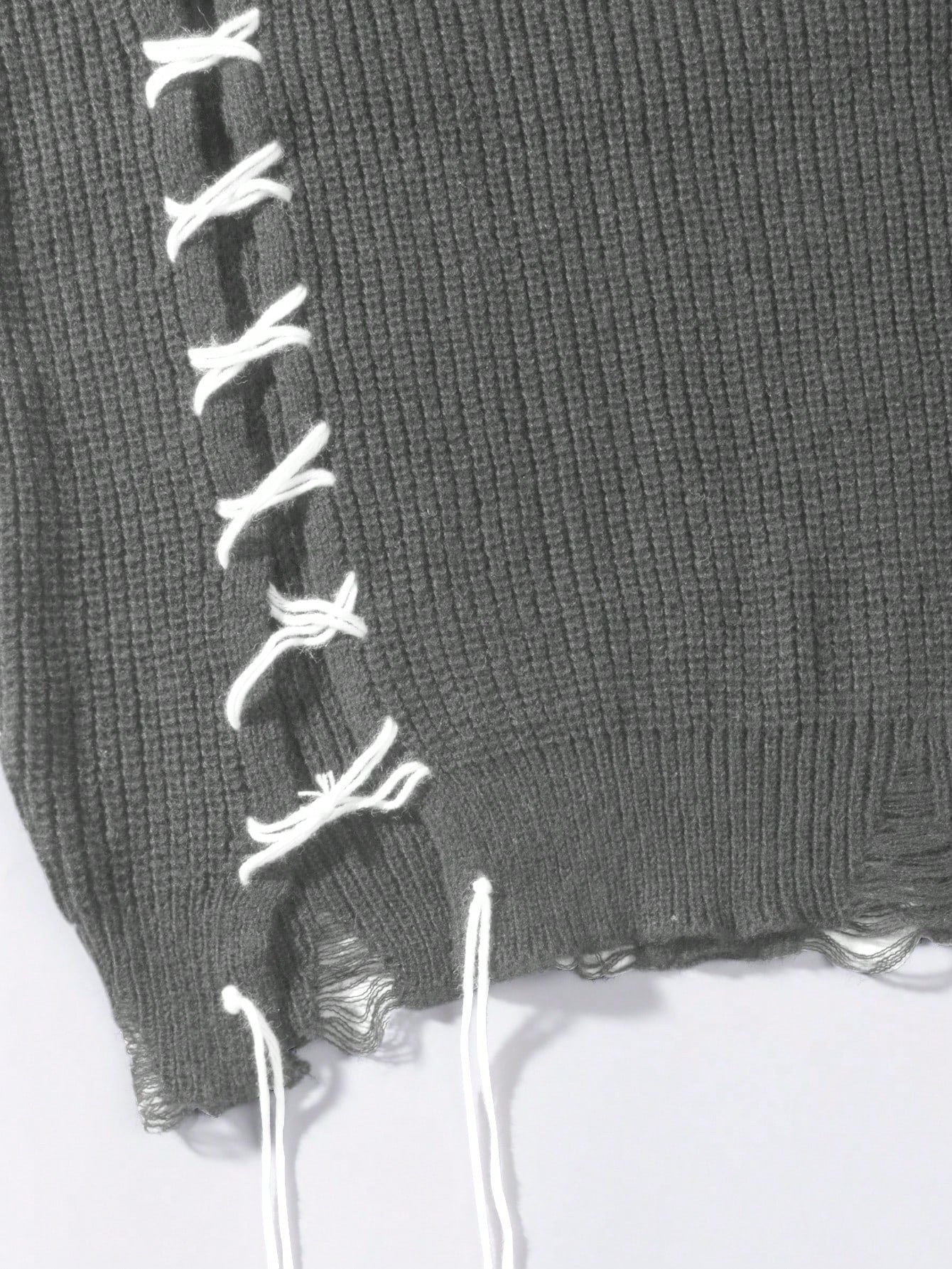 ANDREILEE THREAD TIE, TORN HOLE, TASSEL SWEATER