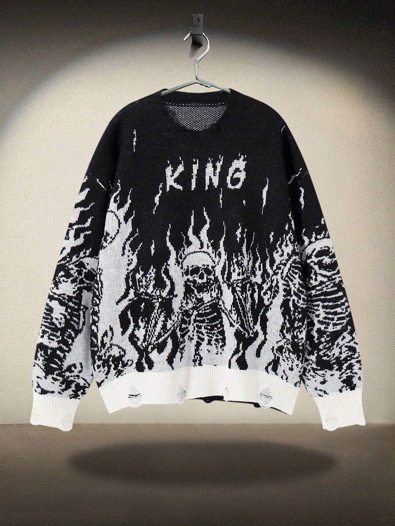 ANDREILEE DARK SKELETON PATTERN PULLOVER SWEATER