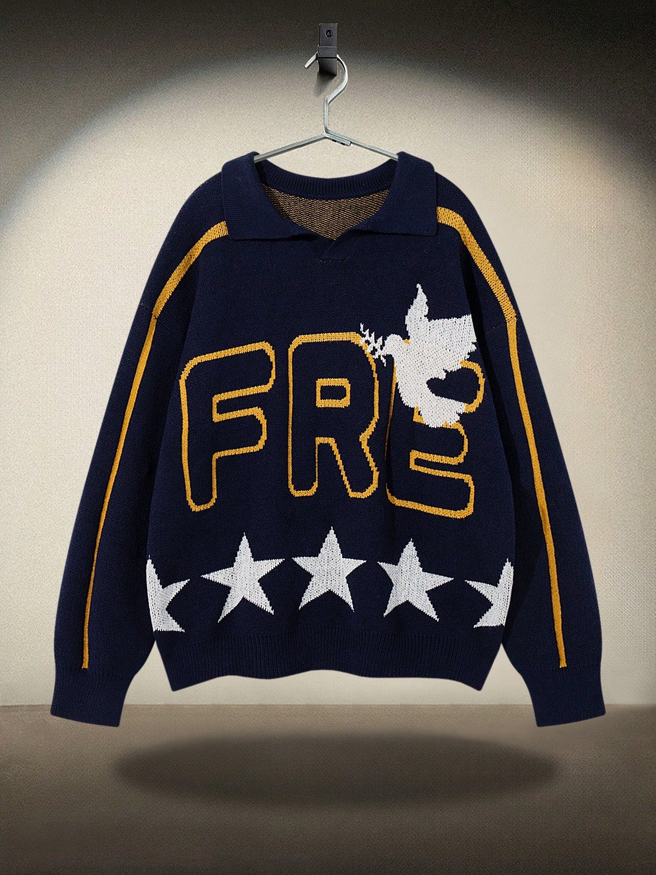 ANDREILEE WHITE DOVE PRINT POLO PULLOVER