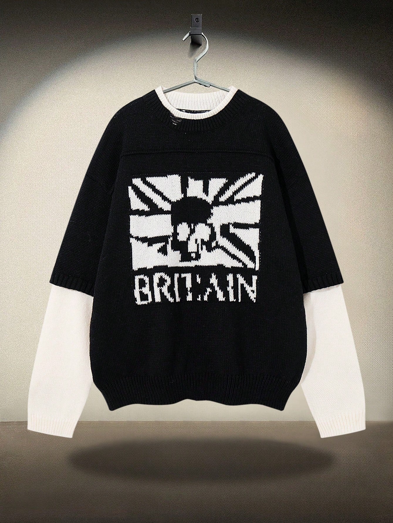 ANDREILEE SKULL LETTER PRINT PULLOVER SWEATER