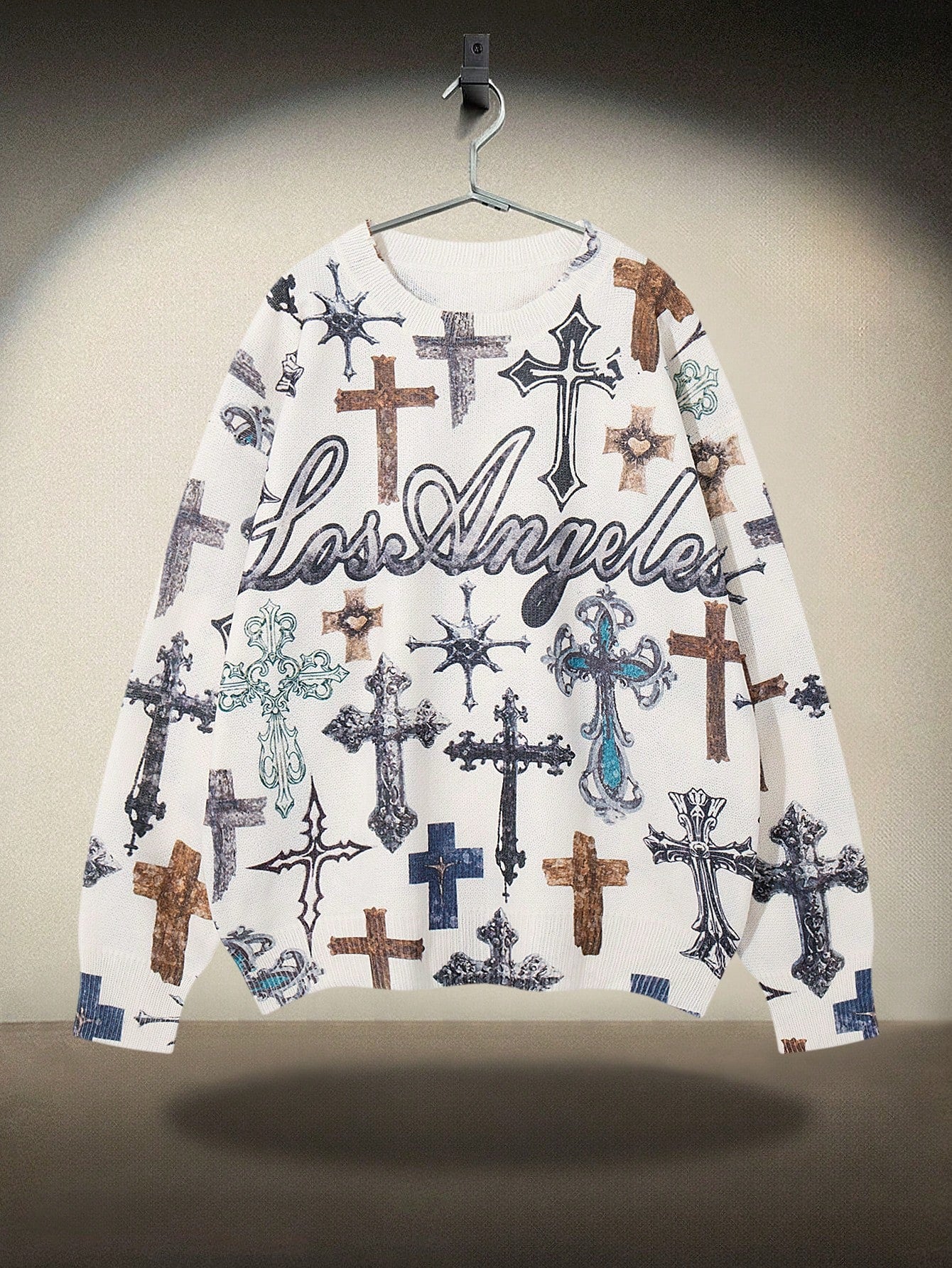 ANDREILEE HIGH STREET CROSS GRAFFITI PATTERN PULLOVER SWEATER