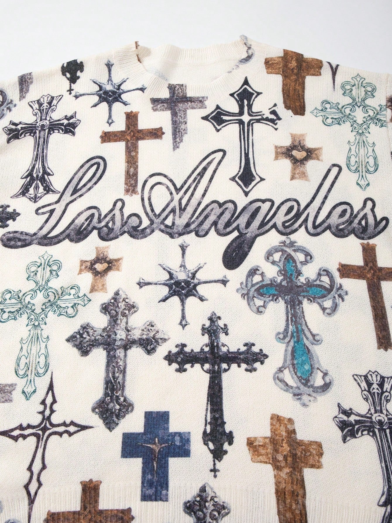 ANDREILEE HIGH STREET CROSS GRAFFITI PATTERN PULLOVER SWEATER