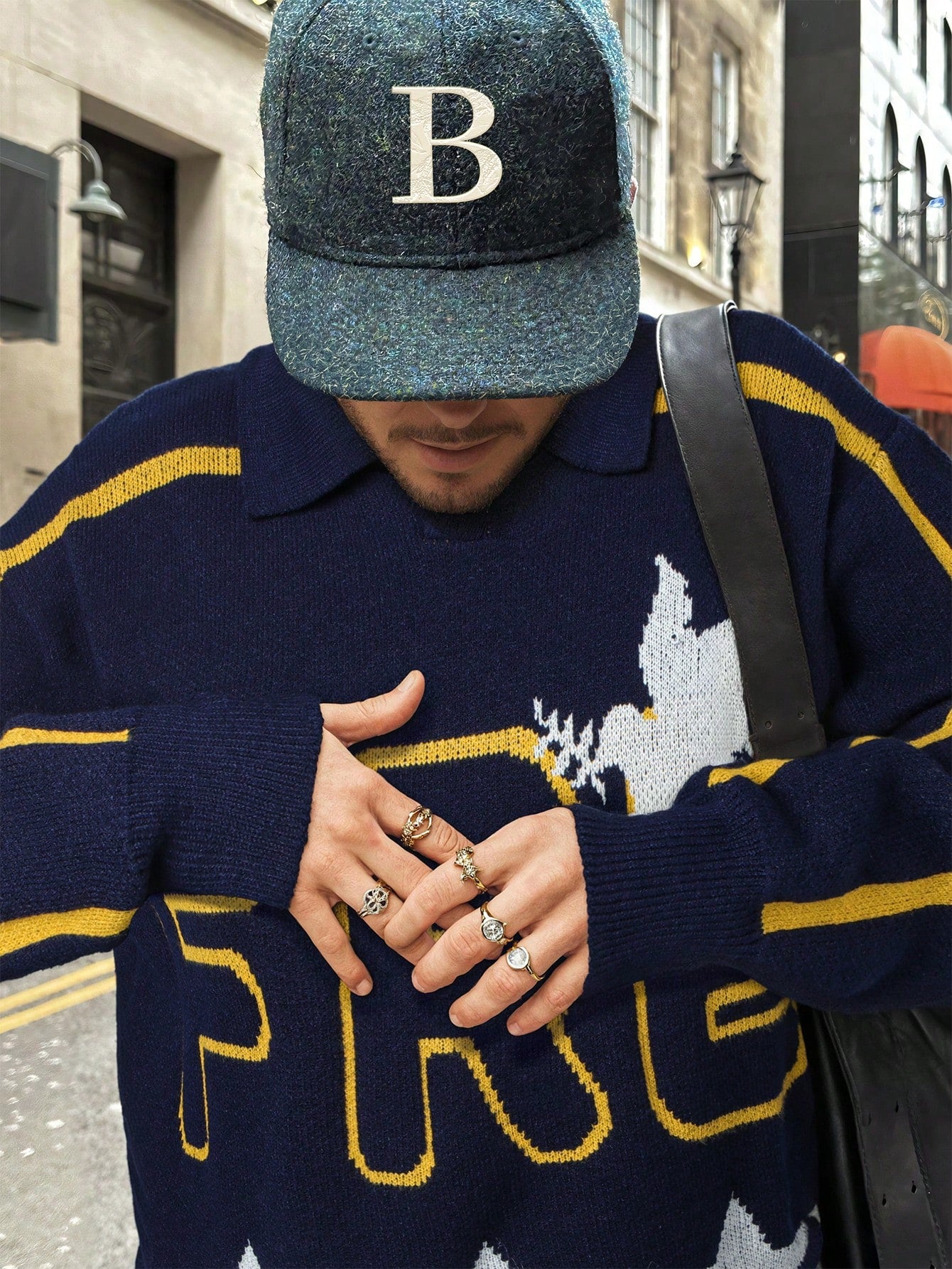 ANDREILEE WHITE DOVE PRINT POLO PULLOVER