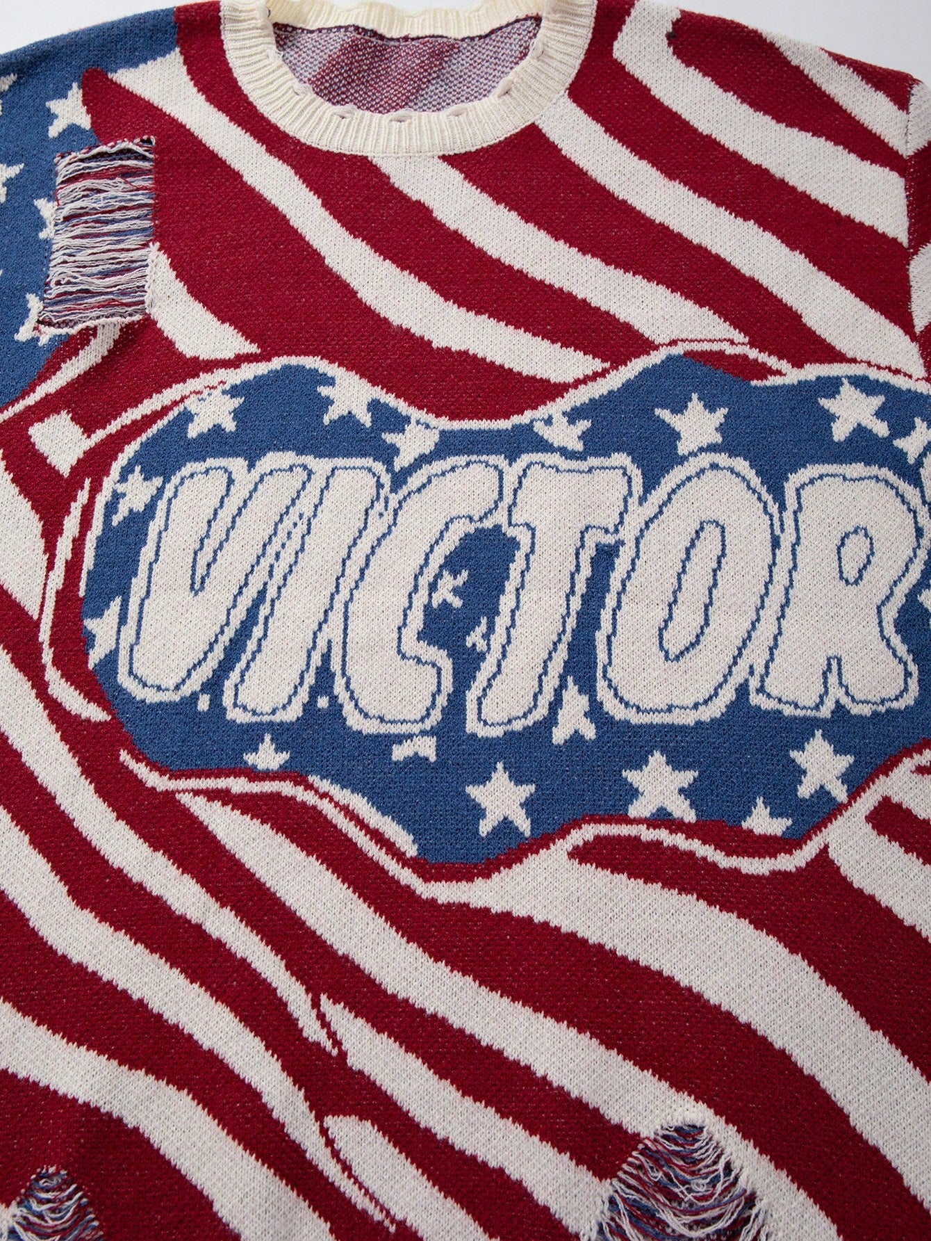 ANDREILEE RIPPED ENGLISH LETTER PULLOVER SWEATER