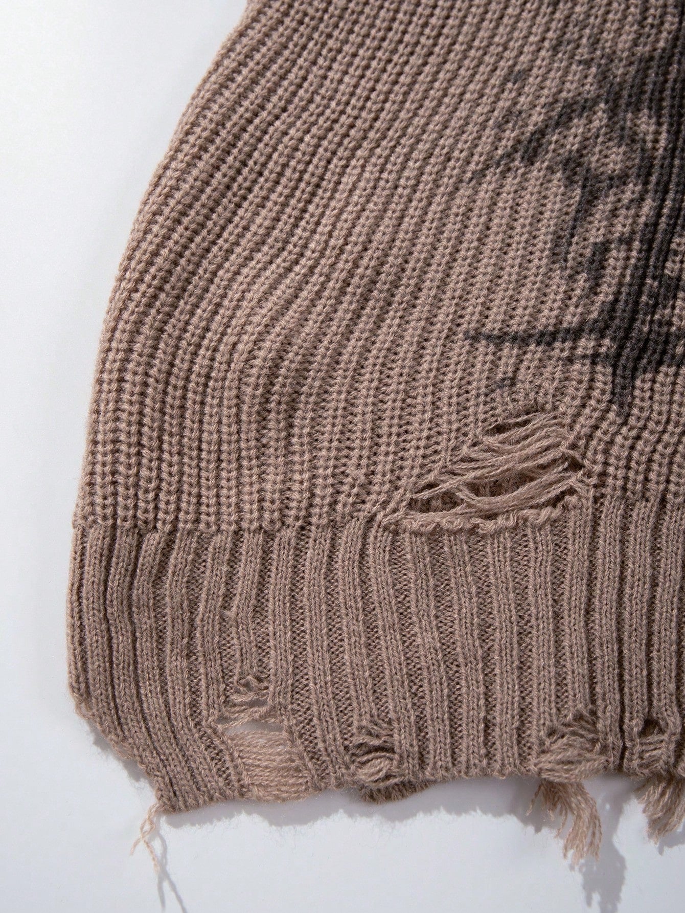 ANDREILEE RIPPED RELIGIOUS PATTERN PULLOVER SWEATER