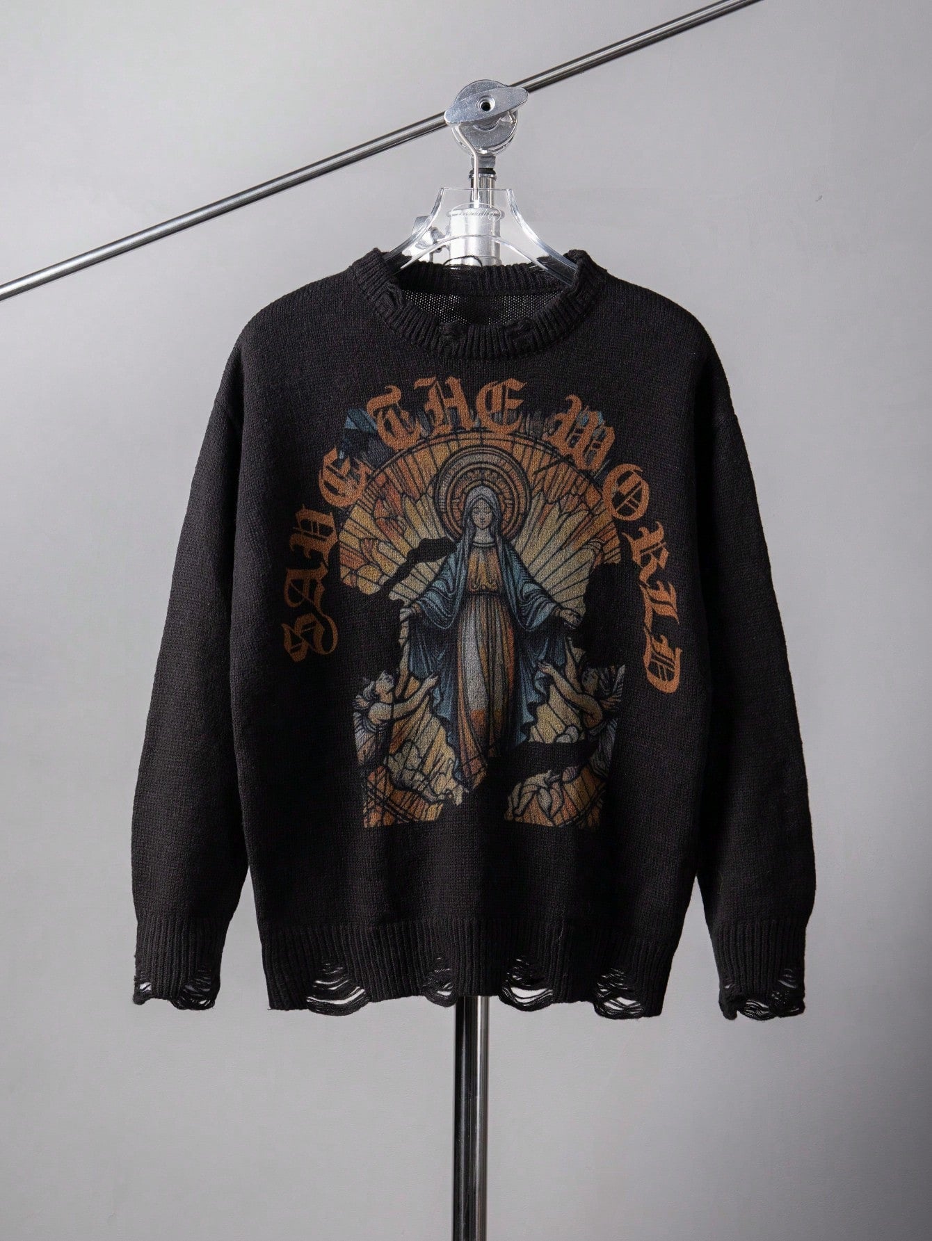 ANDREILEE RELIGIOUS MADONNA PATTERN PULLOVER SWEATER