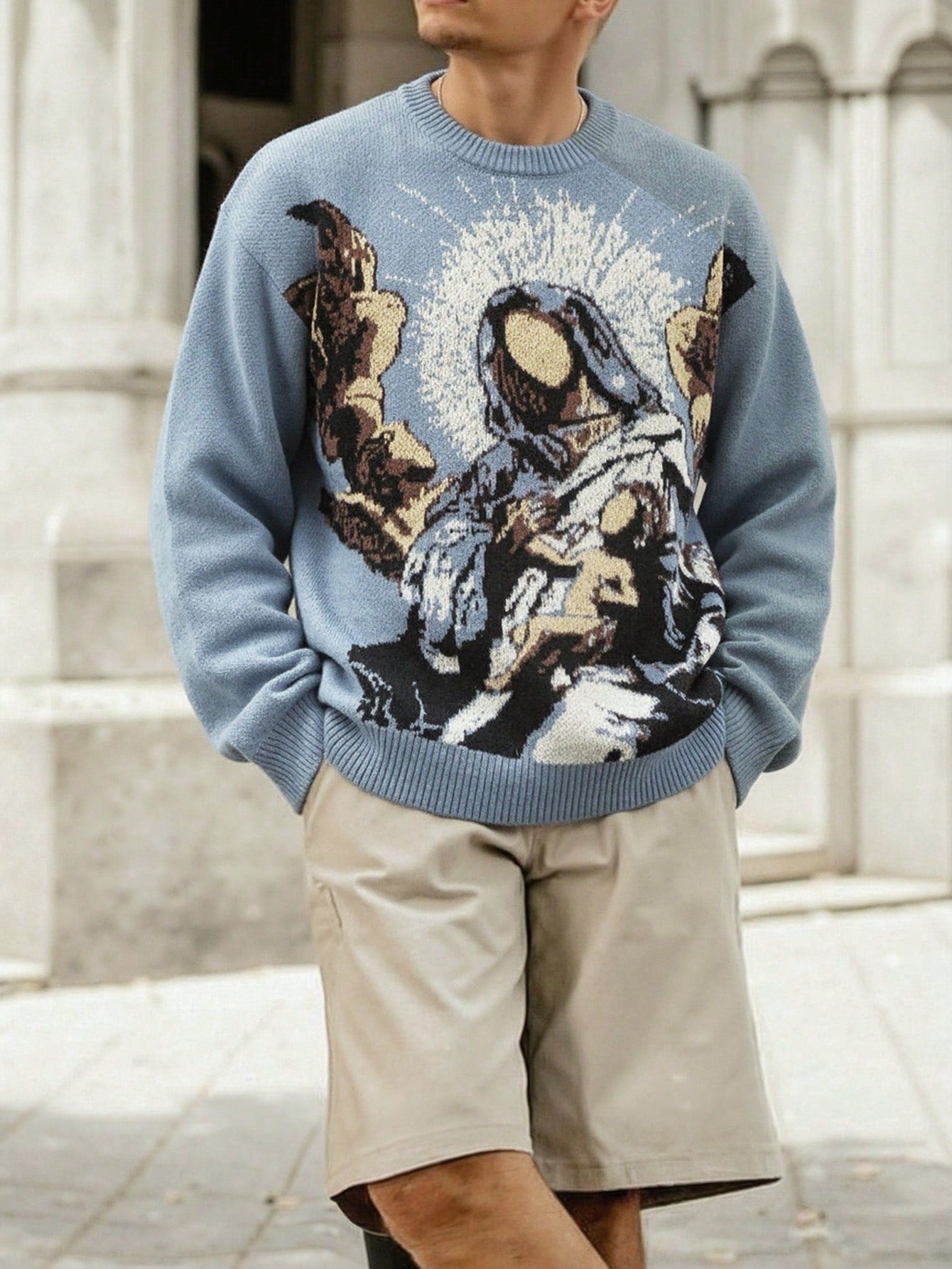 ANDREILEE ANGEL PRINT PULLOVER SWEATER