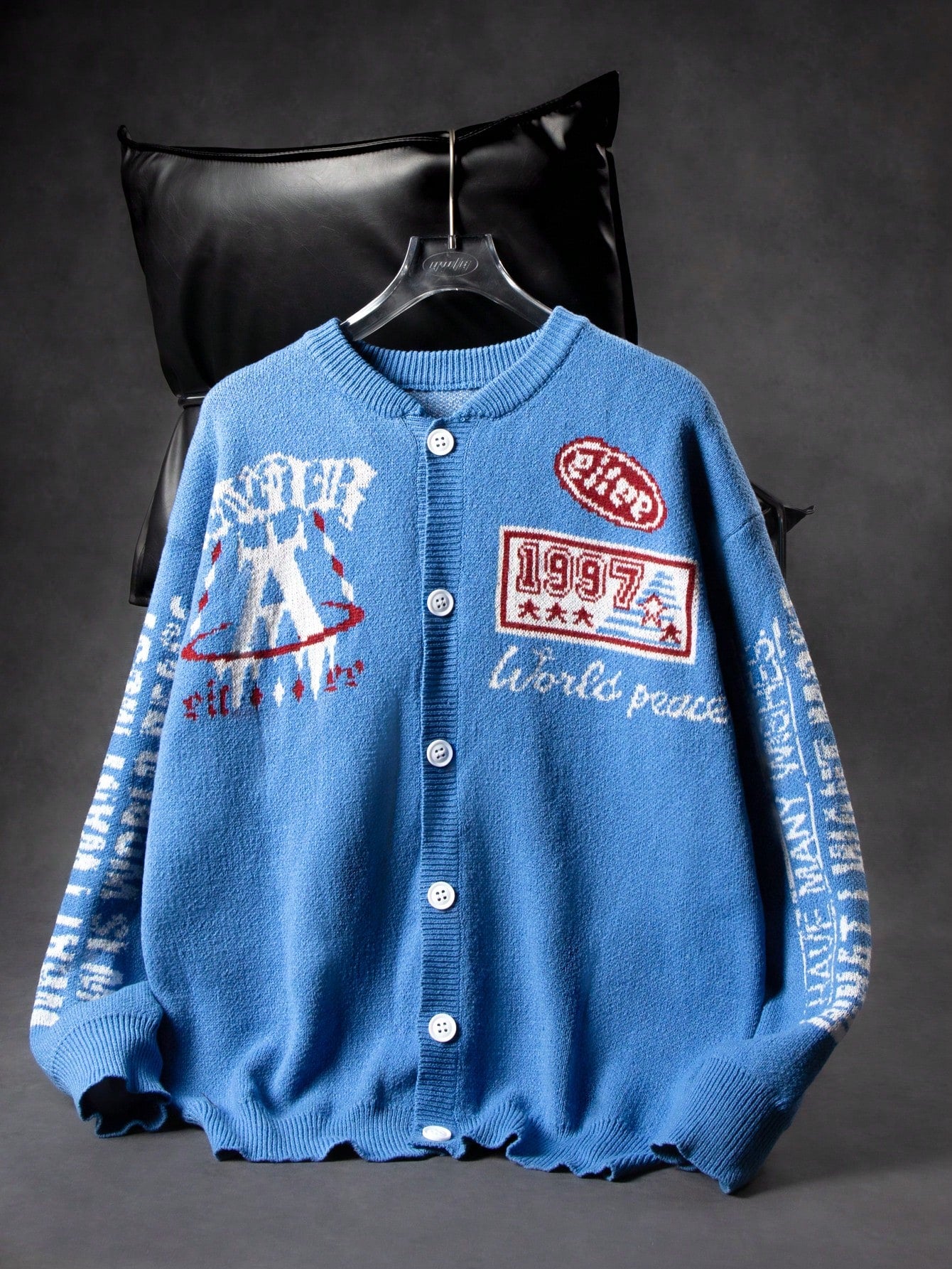 ANDREILEE LETTER PRINT CARDIGAN SWEATER