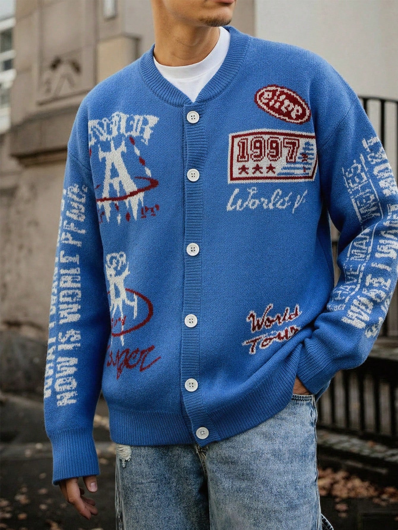 ANDREILEE LETTER PRINT CARDIGAN SWEATER