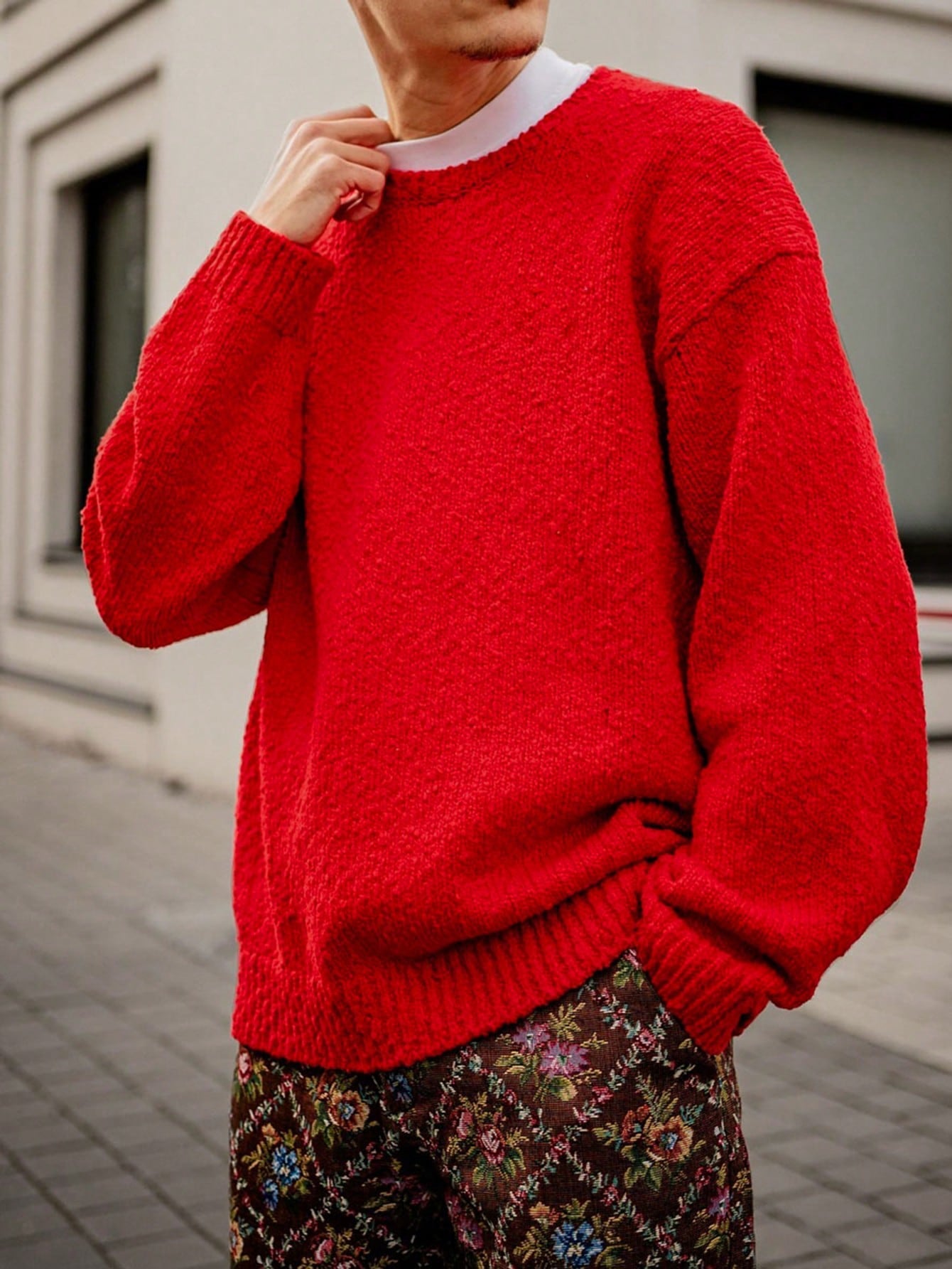 ANDREILEE RED SOLID COLOR PULLOVER SWEATSHIRT