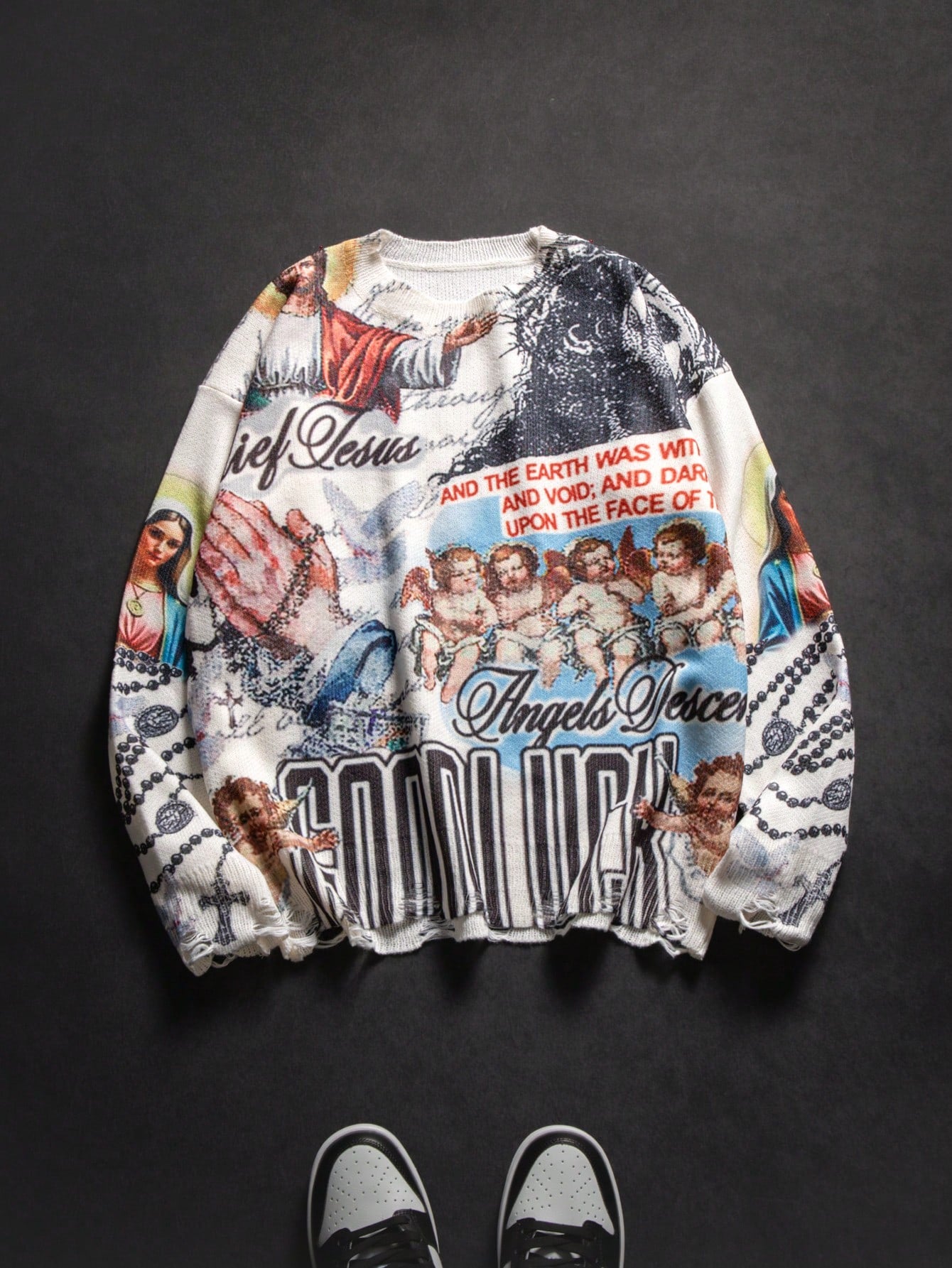 ANDREILEE RELIGIOUS CROSS PATTERN SWEATER