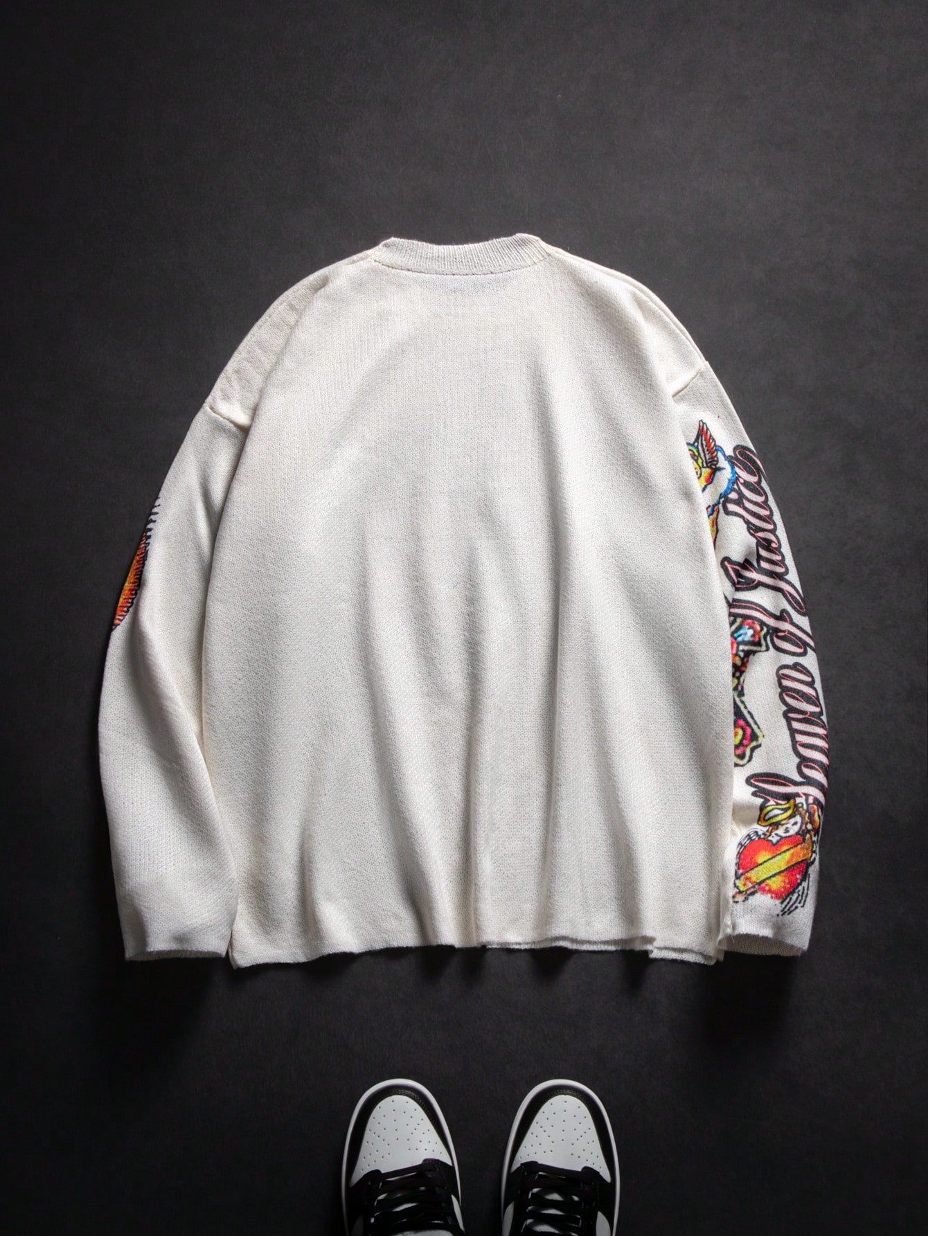 ANDREILEE RELIGIOUS FIGURE PATTERN PULLOVER SWEATER