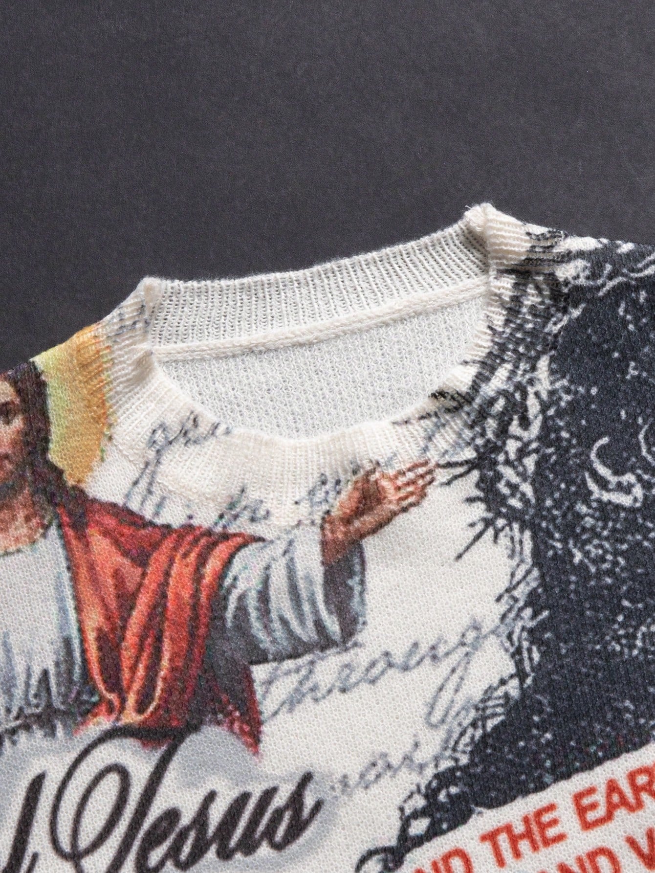 ANDREILEE RELIGIOUS FIGURE PATTERN PULLOVER SWEATER