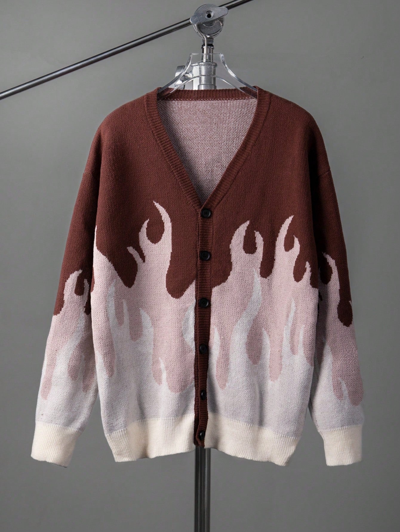 ANDREILEE FLAME PRINT OPEN-FRONT CARDIGAN SWEATER