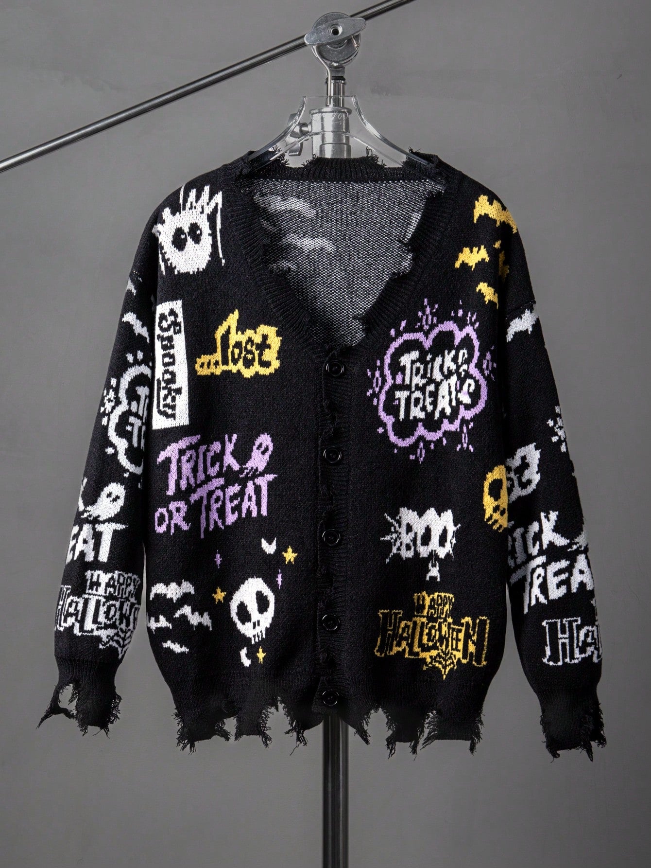 ANDREILEE CARTOON LETTER PATTERN CARDIGAN SWEATER