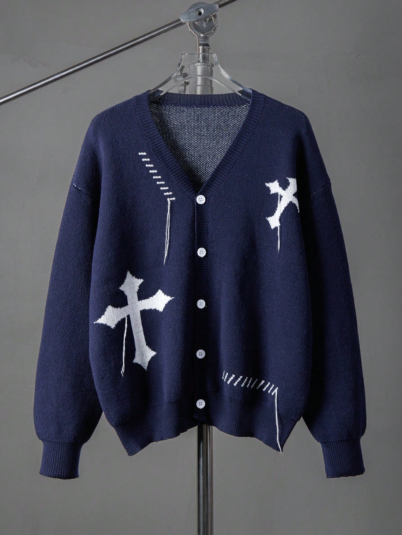 ANDREILEE CROSS PRINT CARDIGAN SWEATER