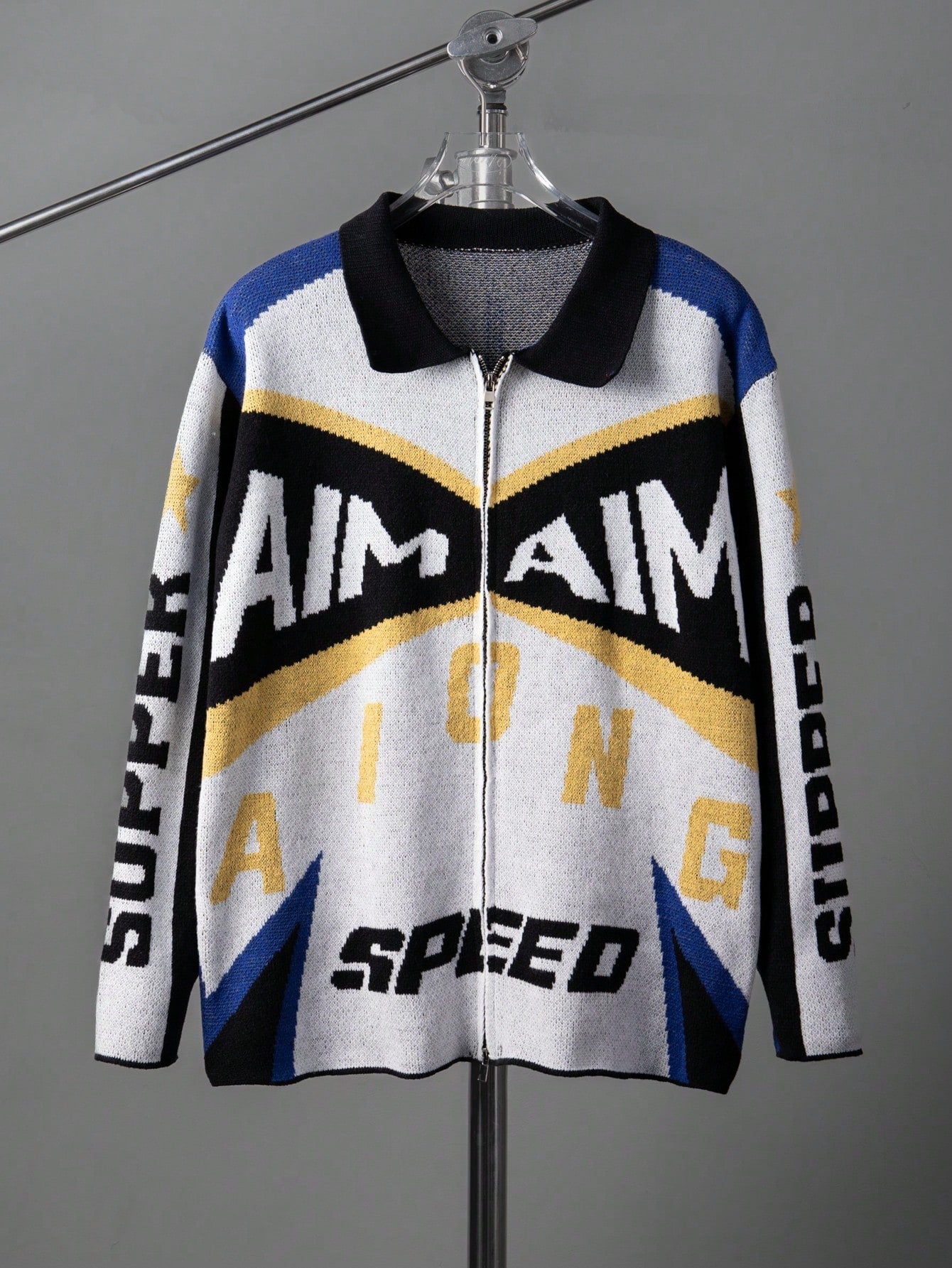 ANDREILEE ENGLISH LETTERS POLO COLLAR OPEN-FRONT SWEATER