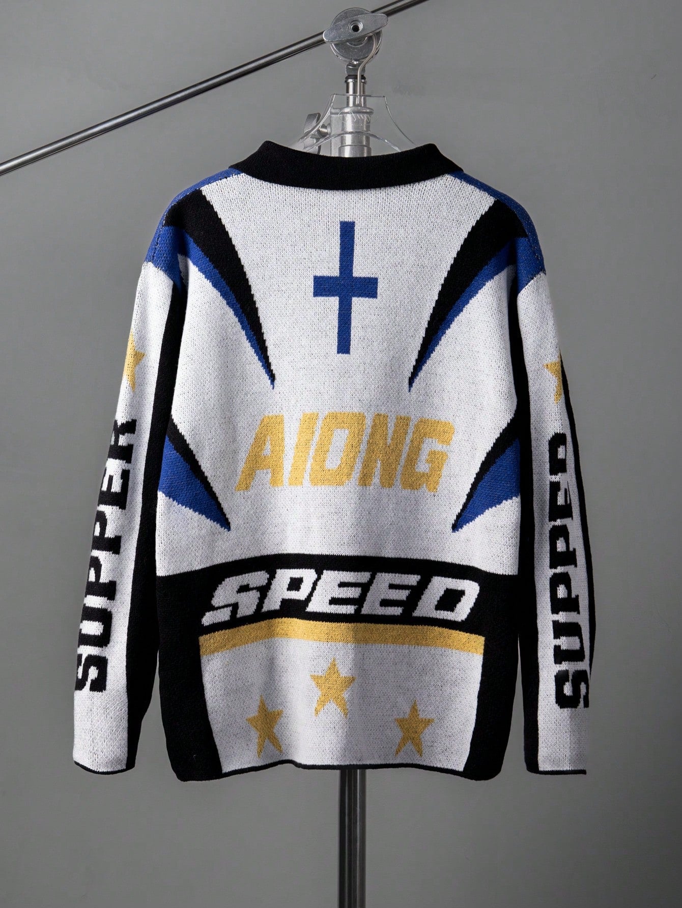 ANDREILEE ENGLISH LETTERS POLO COLLAR OPEN-FRONT SWEATER