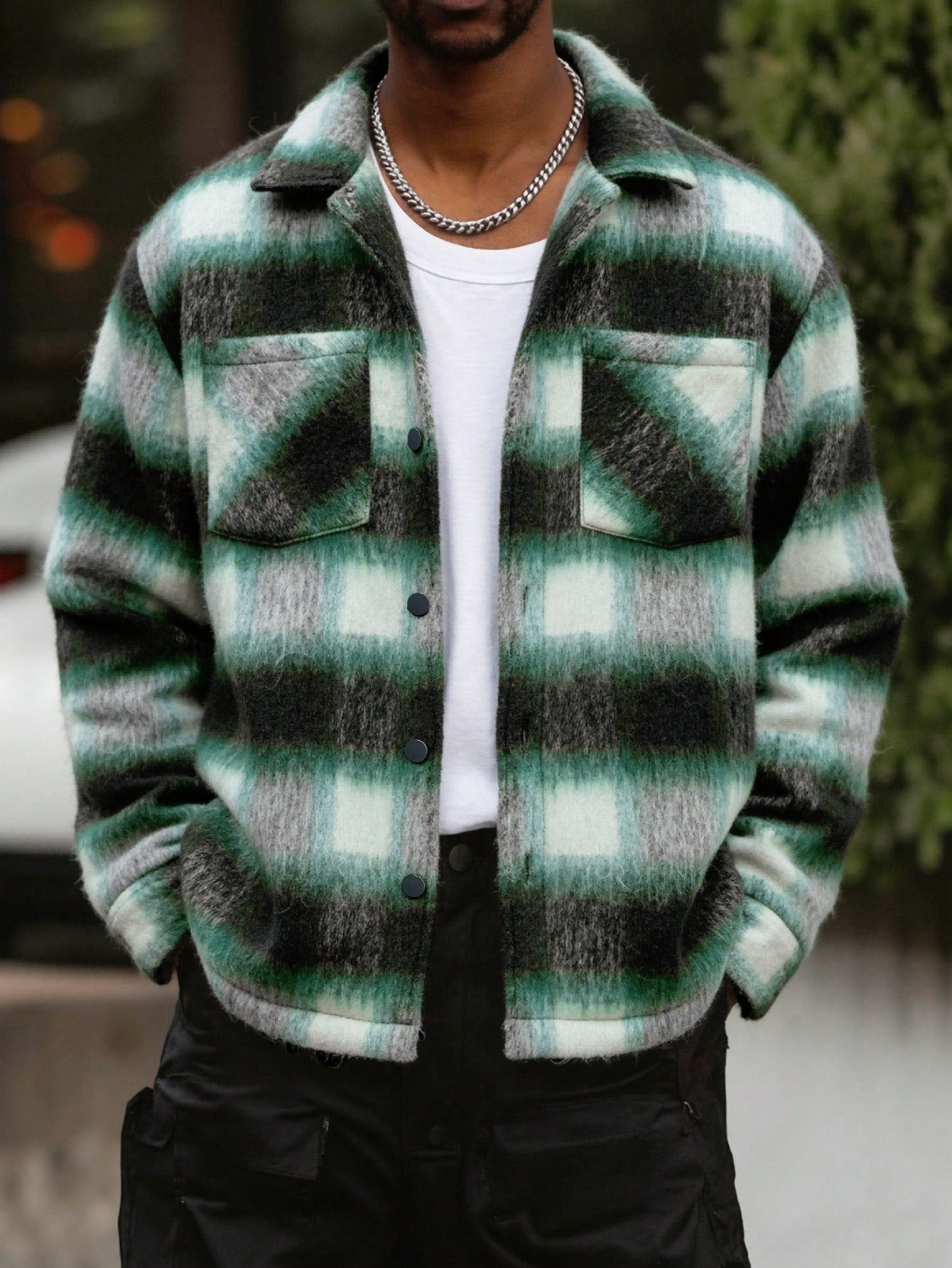 ANDREILEE COLOR-BLOCK PLAID SHIRT JACKET