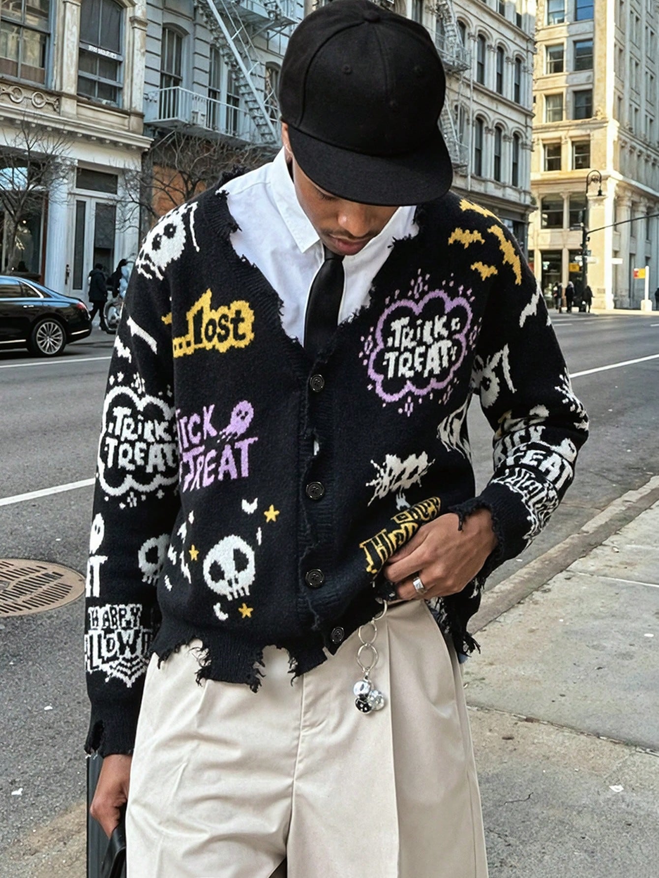 ANDREILEE CARTOON LETTER PATTERN CARDIGAN SWEATER