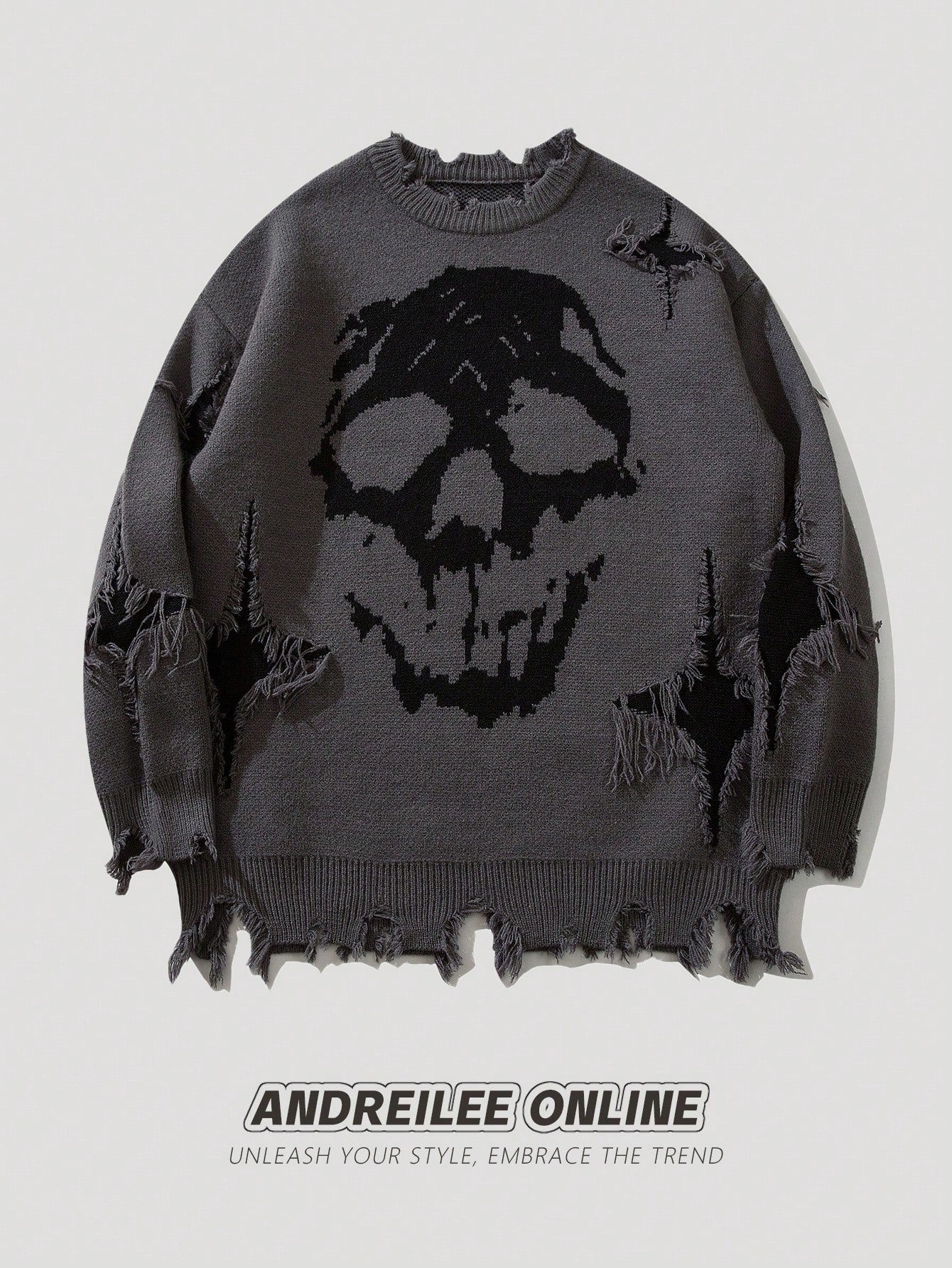 ANDREILEE SKELETON TREND RIPPED TASSEL SWEATER