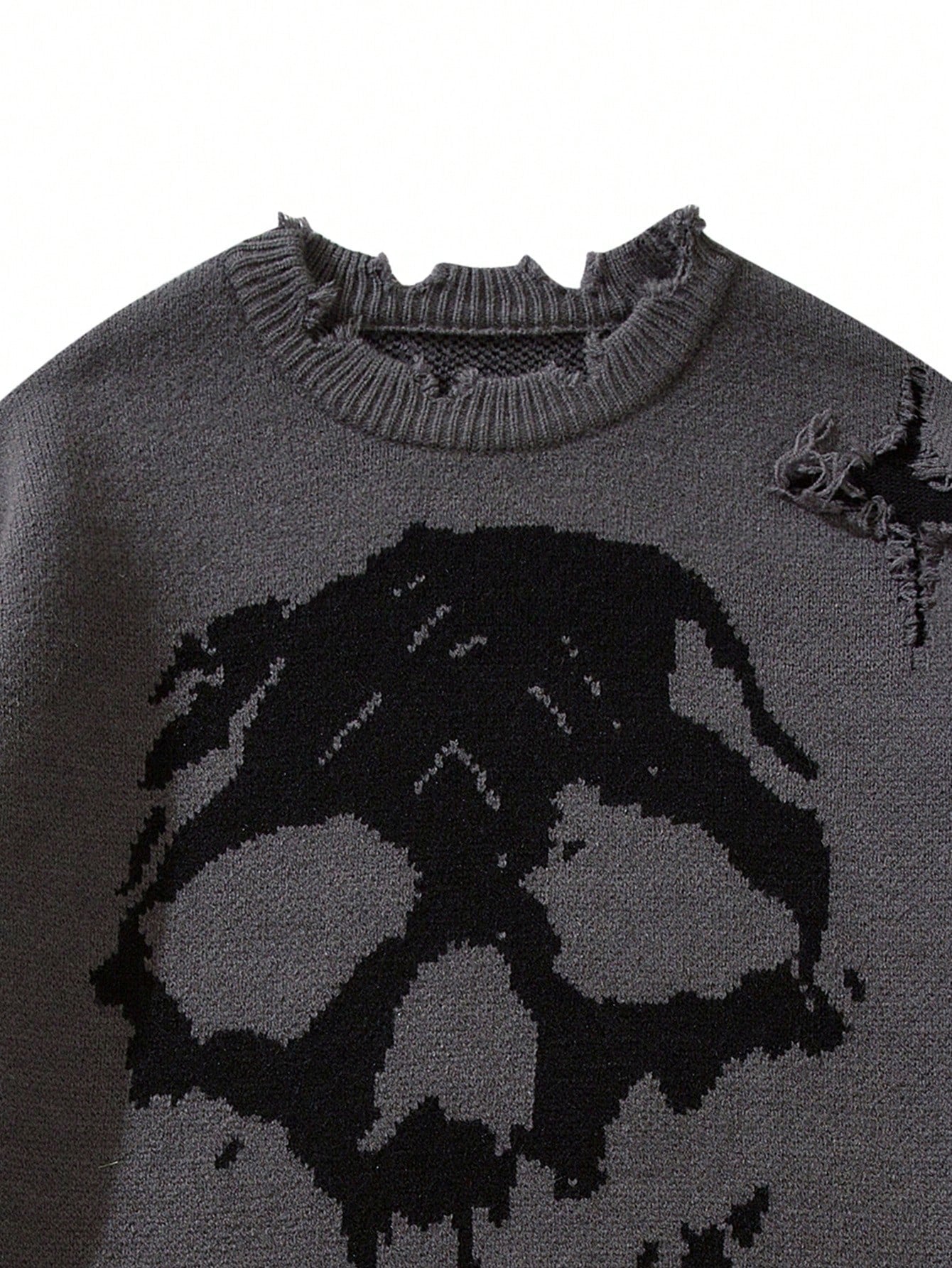 ANDREILEE SKELETON TREND RIPPED TASSEL SWEATER