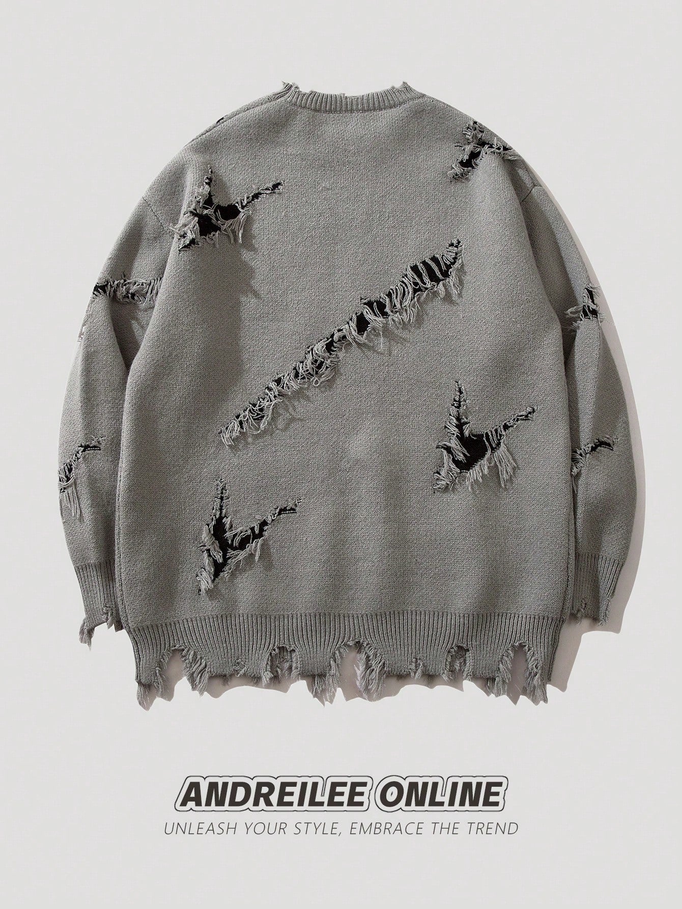 ANDREILEE EMBROIDERED LETTER SWEATER WITH HOLES