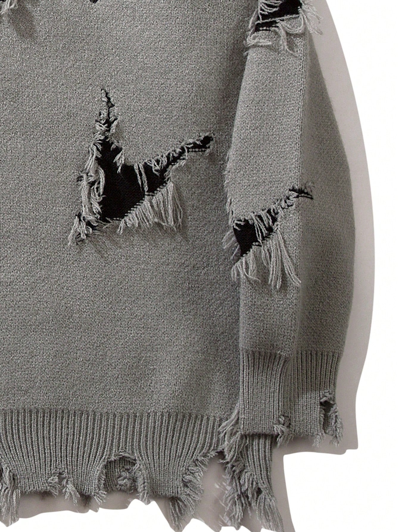 ANDREILEE EMBROIDERED LETTER SWEATER WITH HOLES
