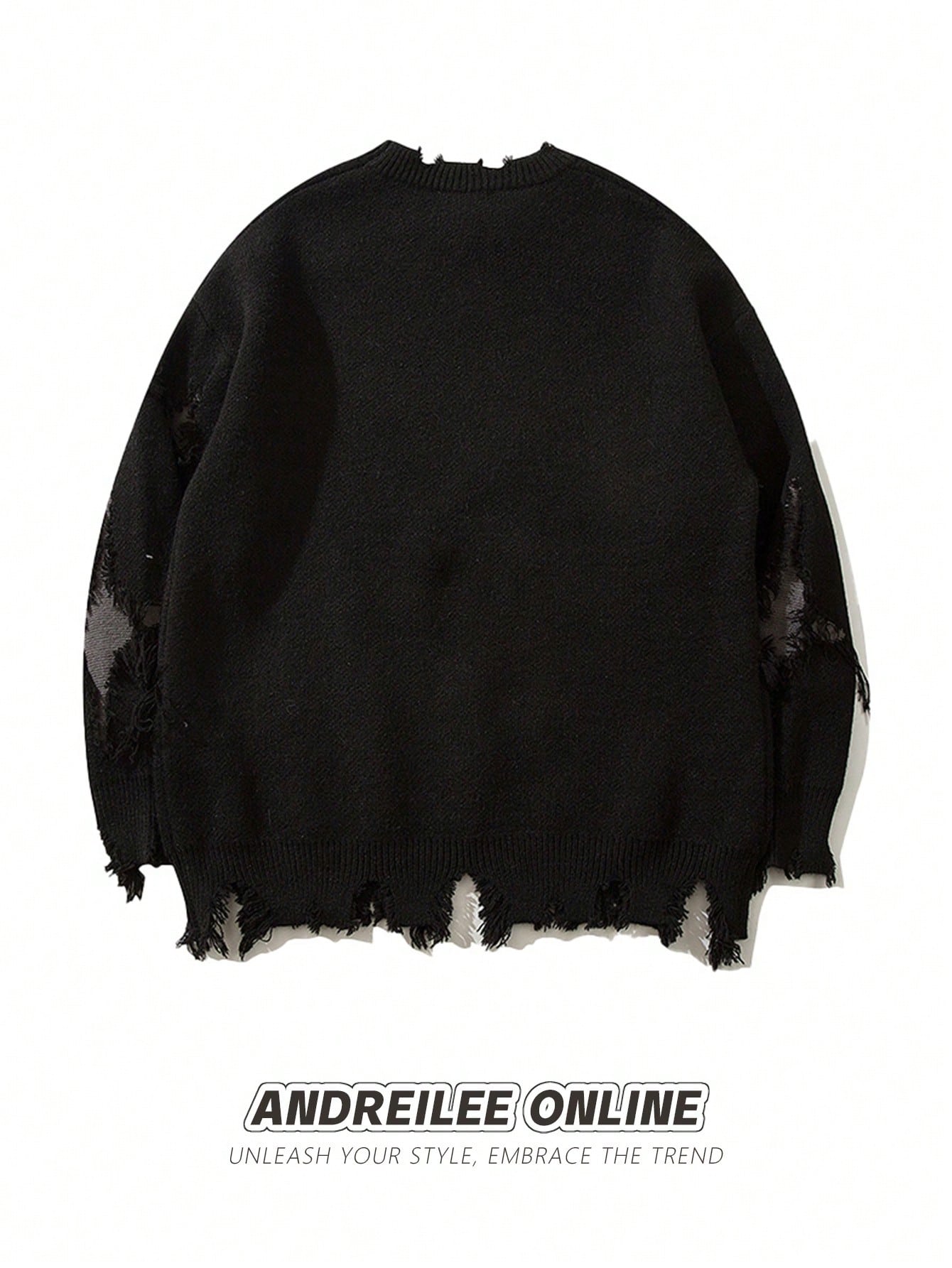 ANDREILEE SKELETON TREND RIPPED TASSEL SWEATER