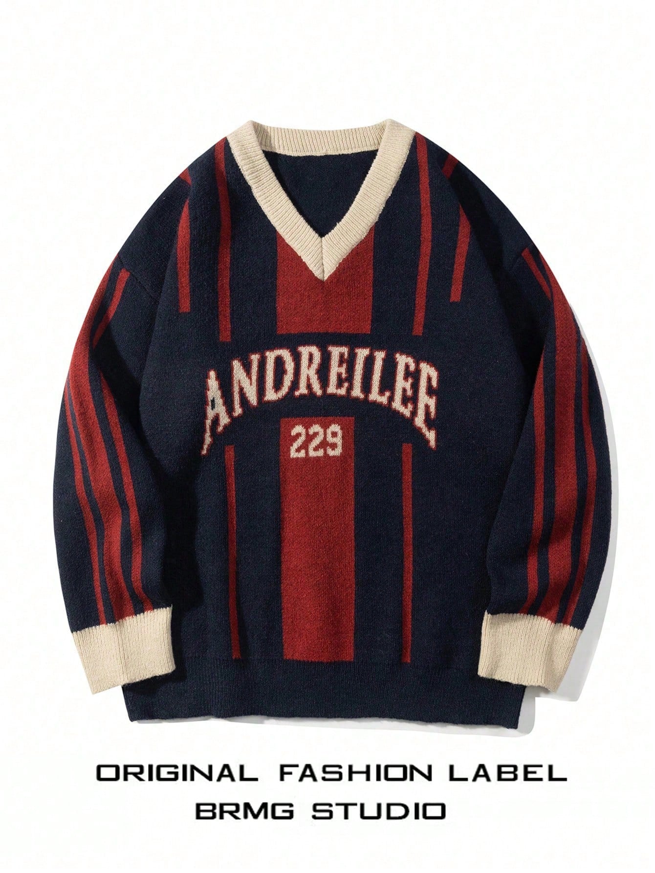 ANDREILEE COLLEGE STYLE V-NECK SWEATER