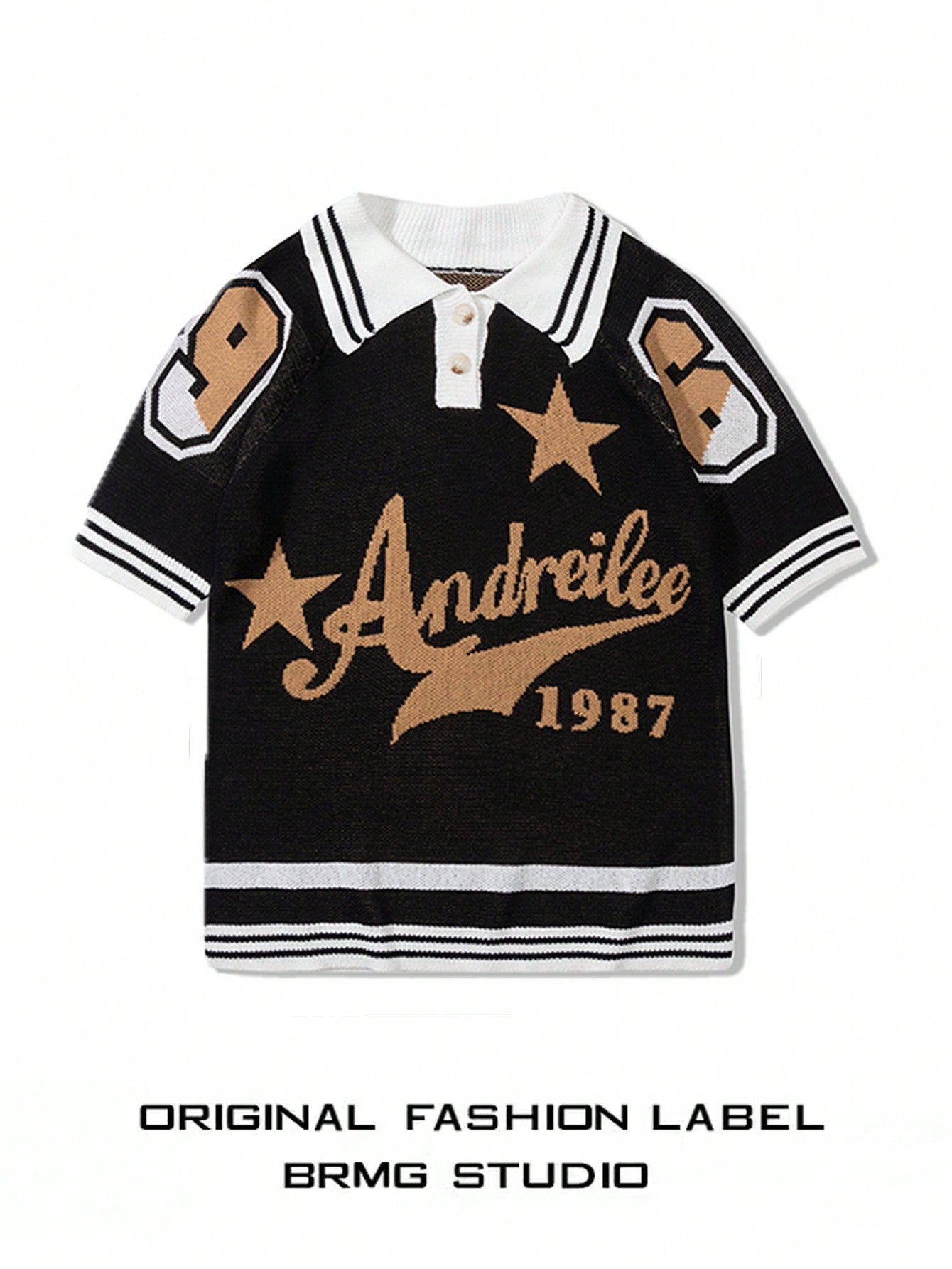 ANDREILEE COLLEGE STYLE SPORT POLO COLLAR SWEATER