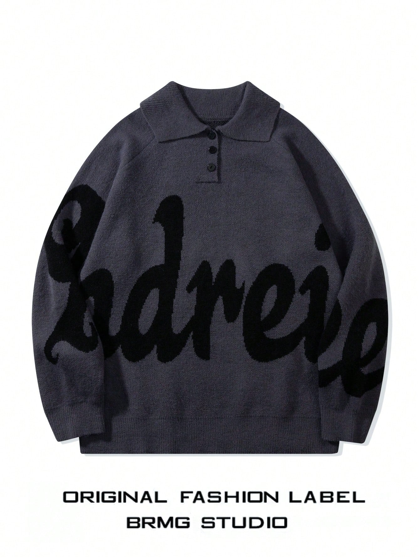 ANDREILEE COLLEGE STYLE POLO COLLAR SWEATER