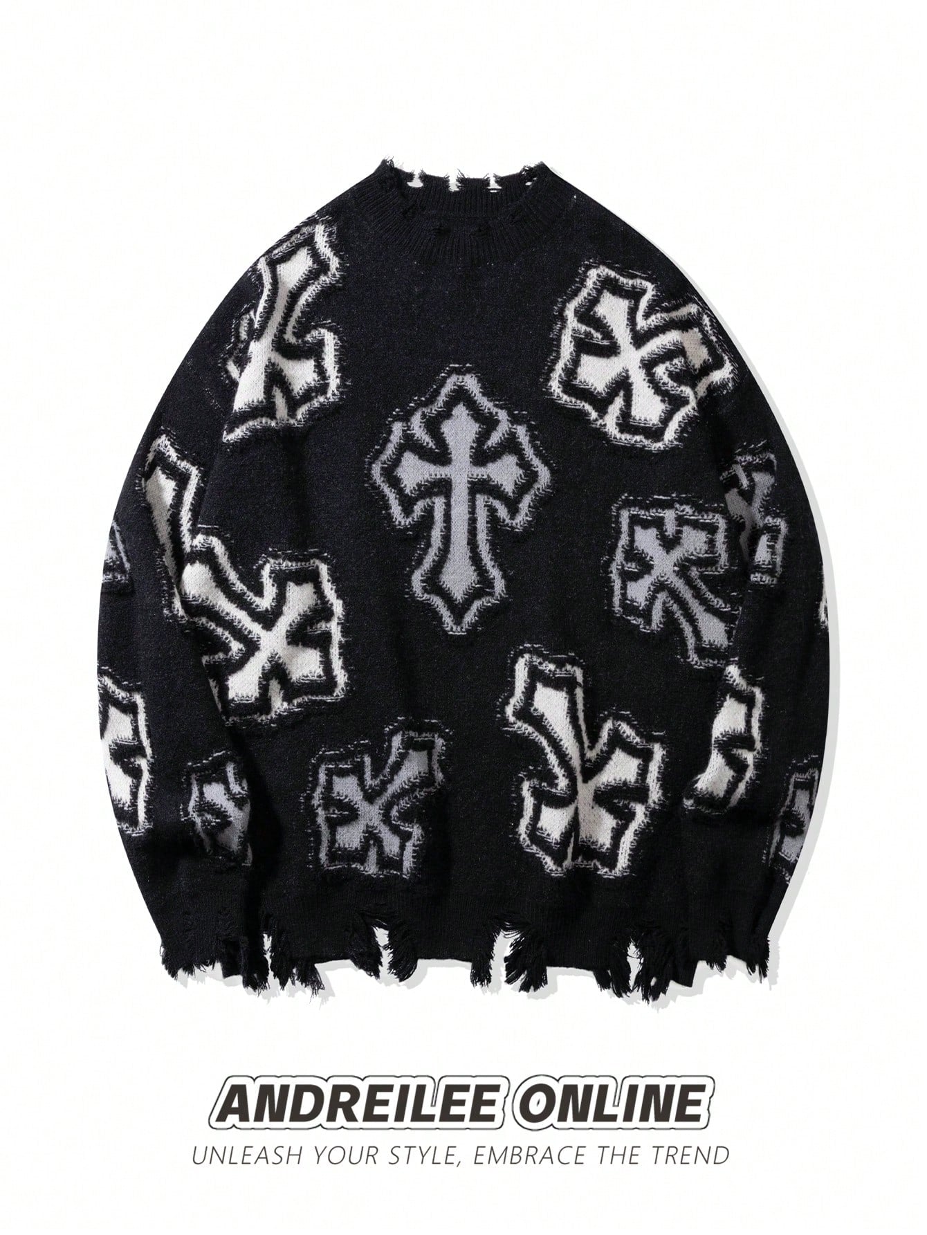 ANDREILEE CROSS JACQUARD CASUAL SWEATER