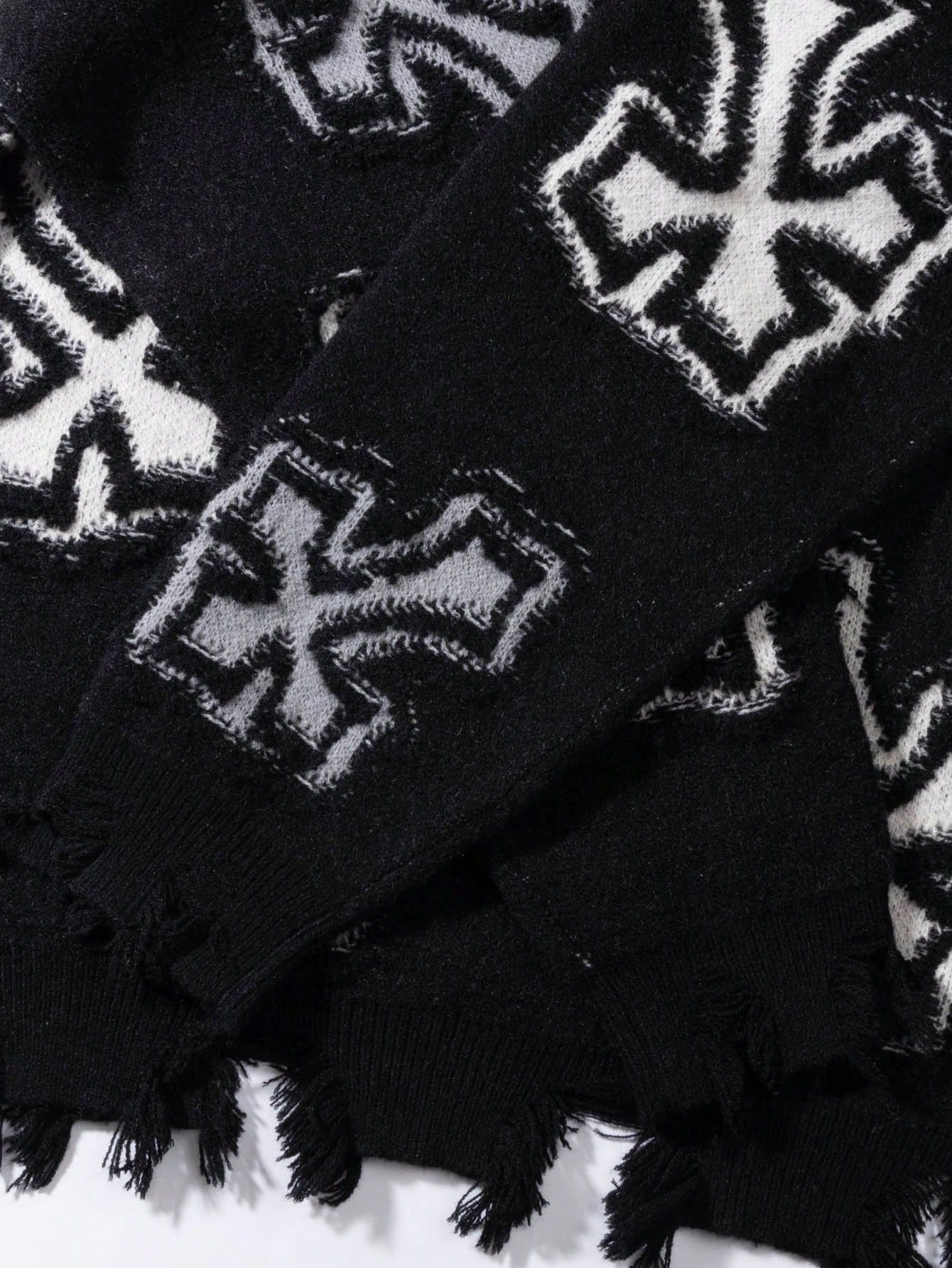 ANDREILEE CROSS JACQUARD CASUAL SWEATER