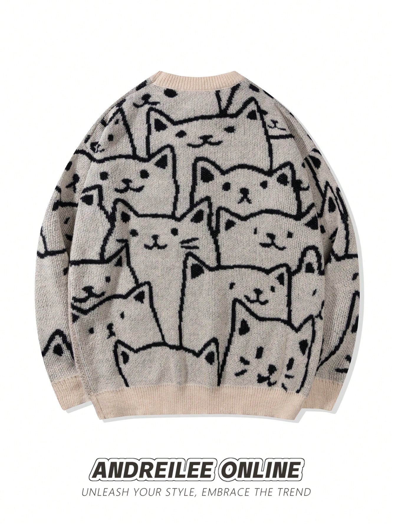 ANDREILEE CAT JACQUARD PATTERN SWEATER