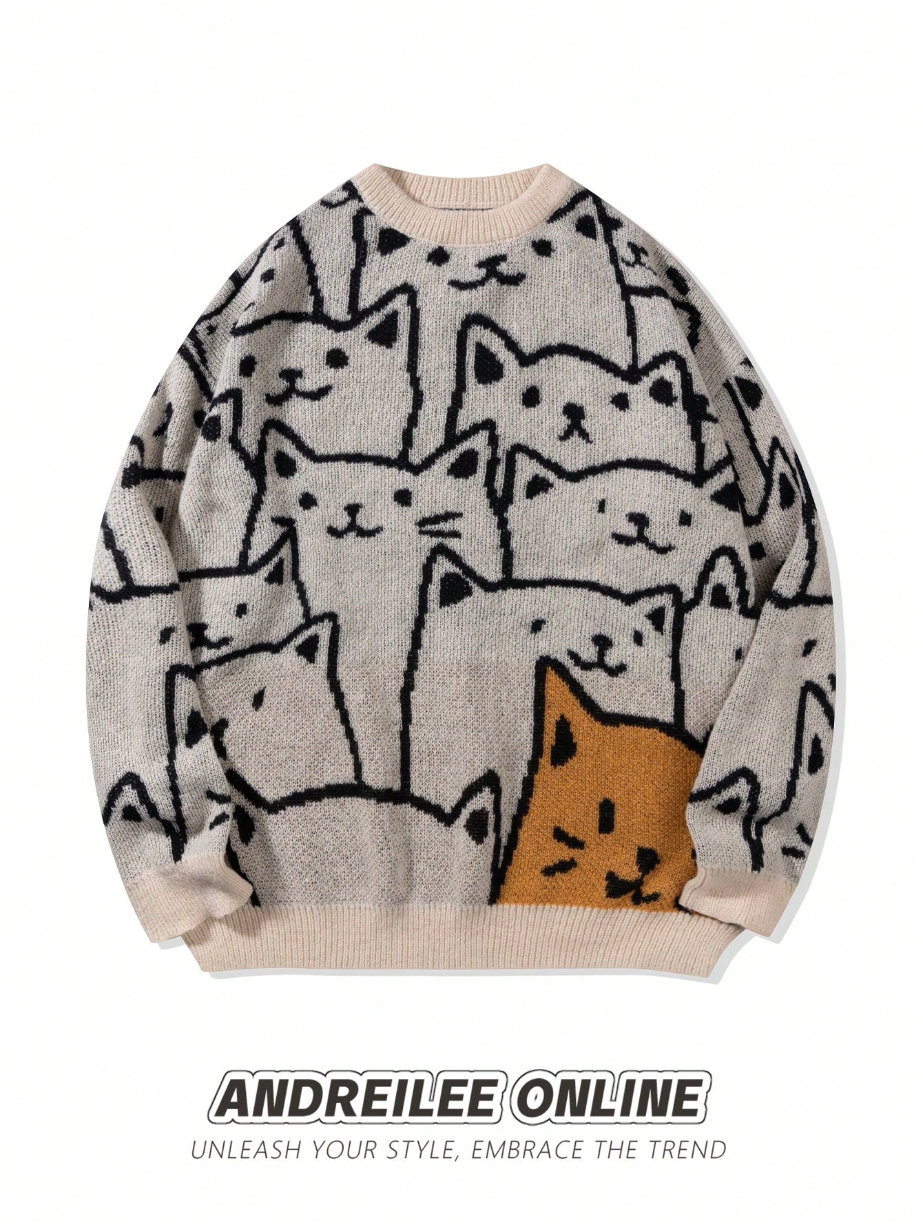 ANDREILEE CAT JACQUARD PATTERN SWEATER