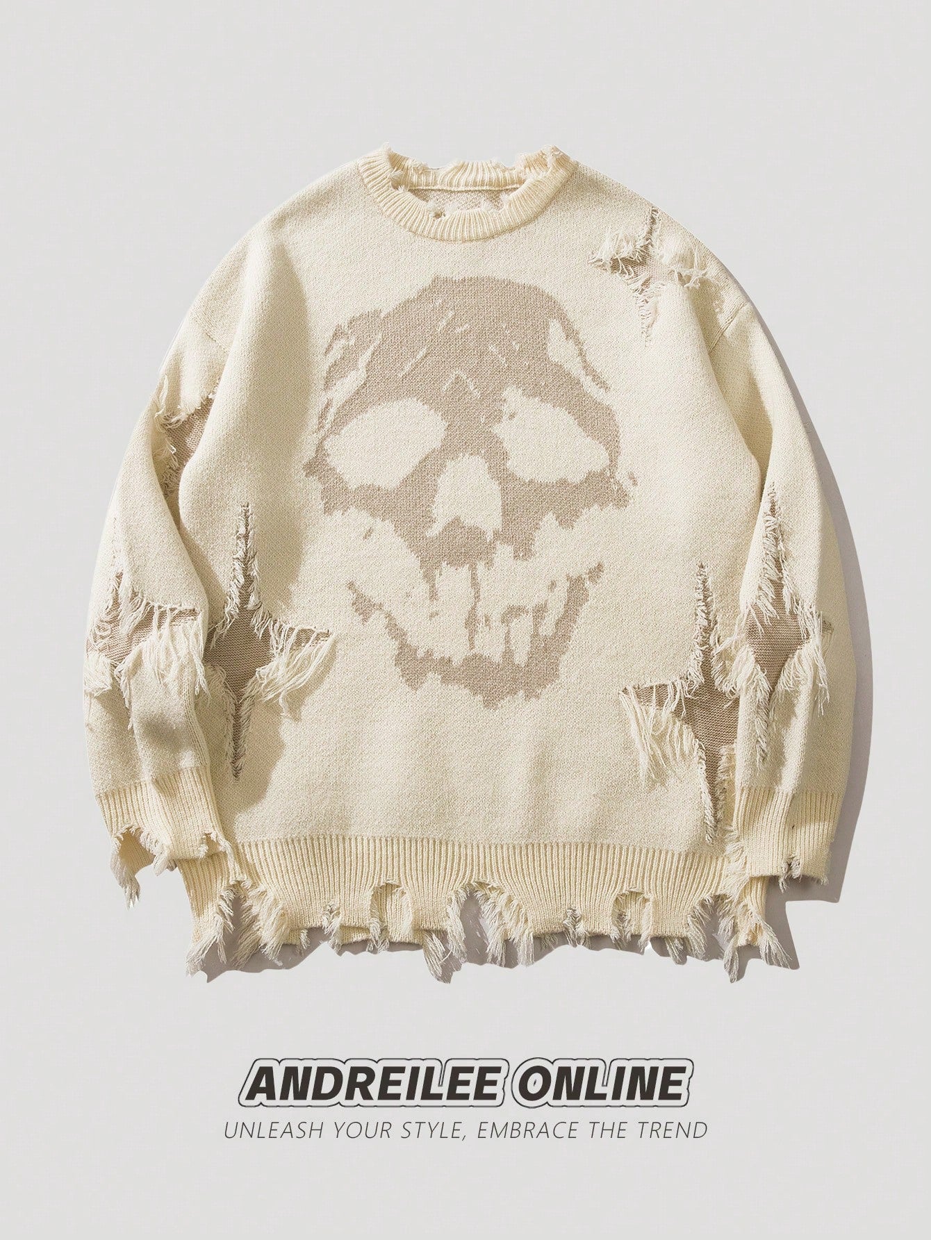 ANDREILEE SKELETON TREND RIPPED TASSEL SWEATER
