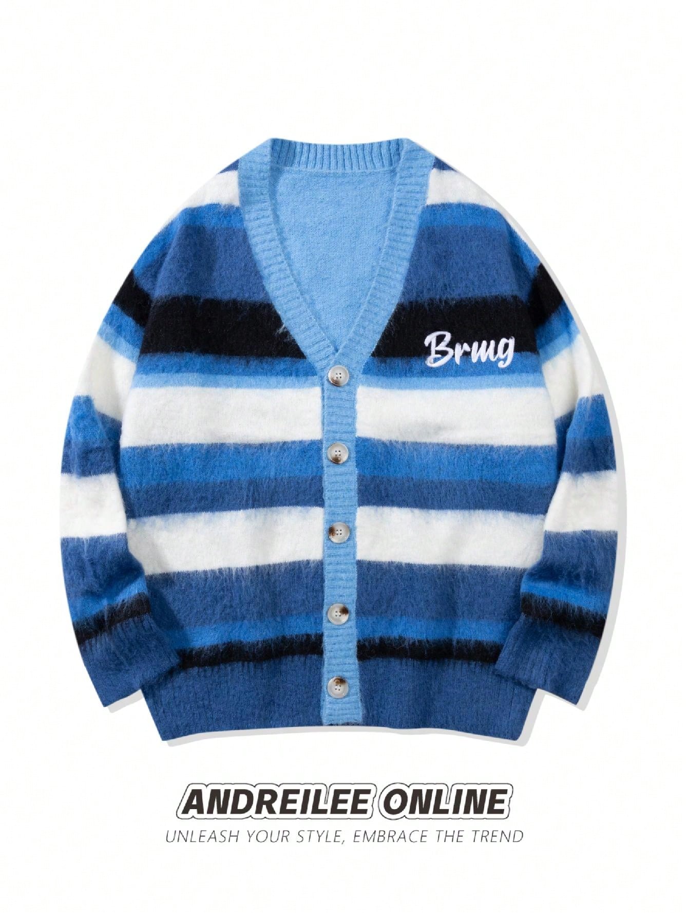 ANDREILEE COLORFUL STRIPED V-NECK CARDIGAN SWEATER
