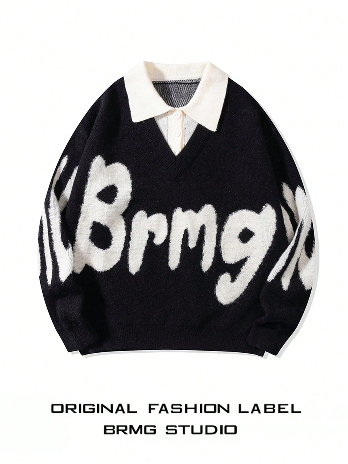 ANDREILEE SPLICING COLLAR SPORTS SWEATER