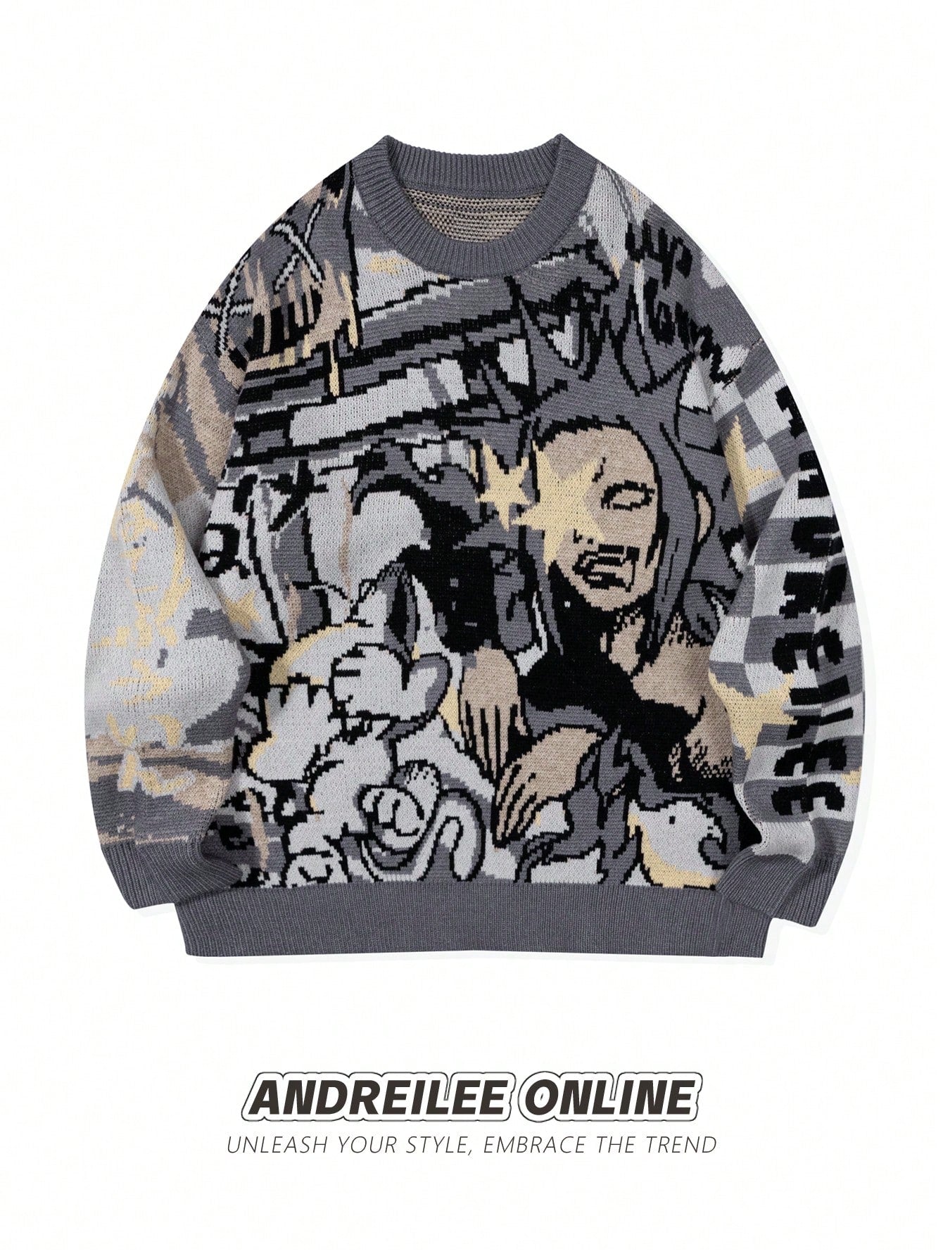 ANDREILEE FULL PRINTED PATTERN GRADIENT SWEATER