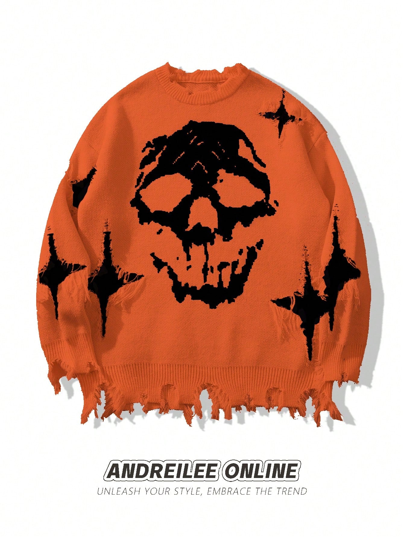 ANDREILEE SKELETON TREND RIPPED TASSEL SWEATER
