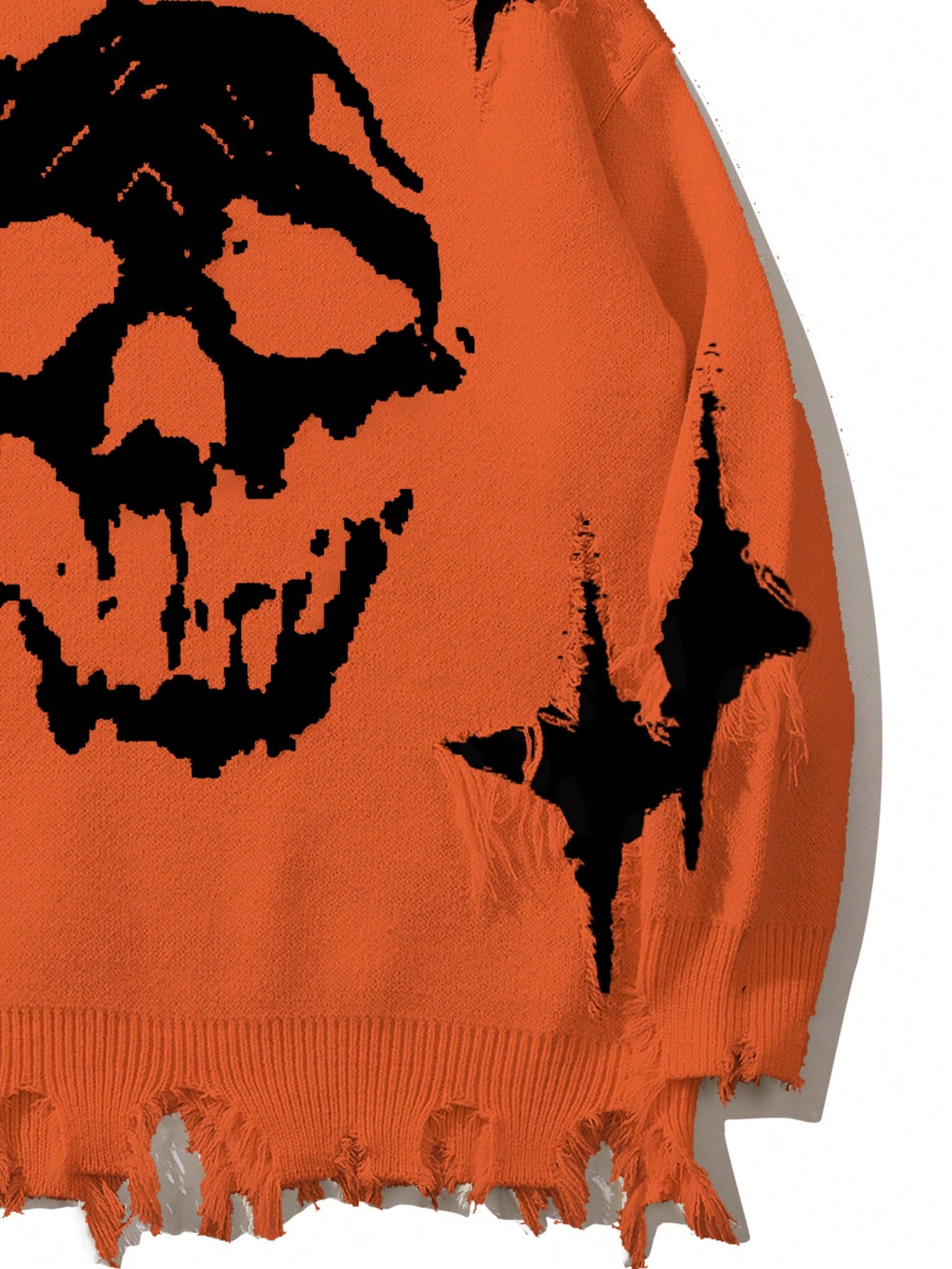 ANDREILEE SKELETON TREND RIPPED TASSEL SWEATER