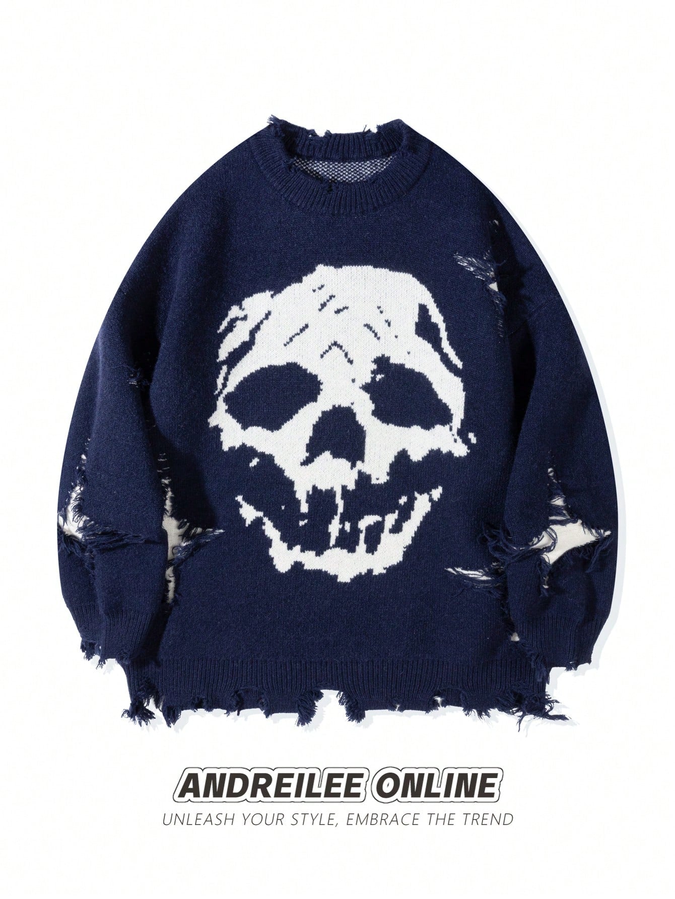 ANDREILEE SKELETON TREND RIPPED TASSEL SWEATER