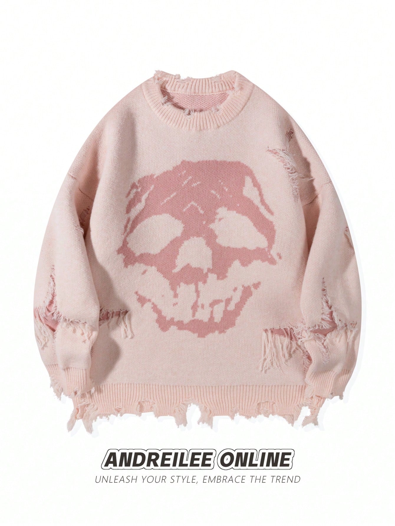 ANDREILEE SKELETON TREND RIPPED TASSEL SWEATER