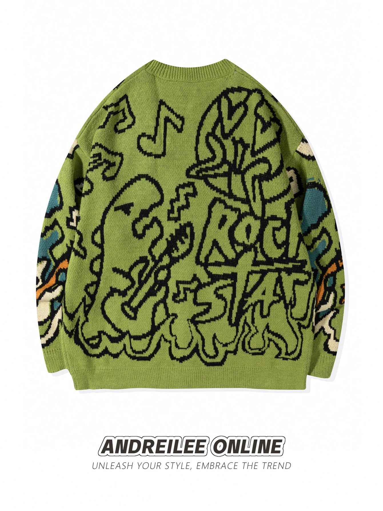 ANDREILEE LETTER DINOSAUR CARTOON PATTERN SWEATER